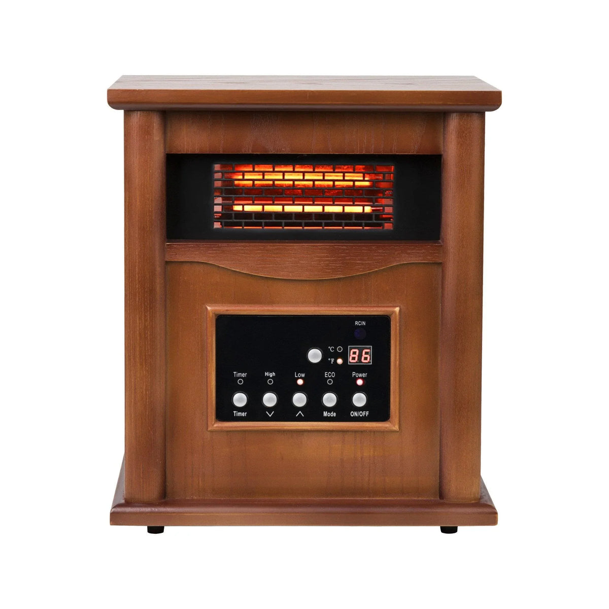 1500-Watt Electric Cabinet 4 Quartz Infrared Heater Wood with LED Digital Screen, Remote Control and Timer
