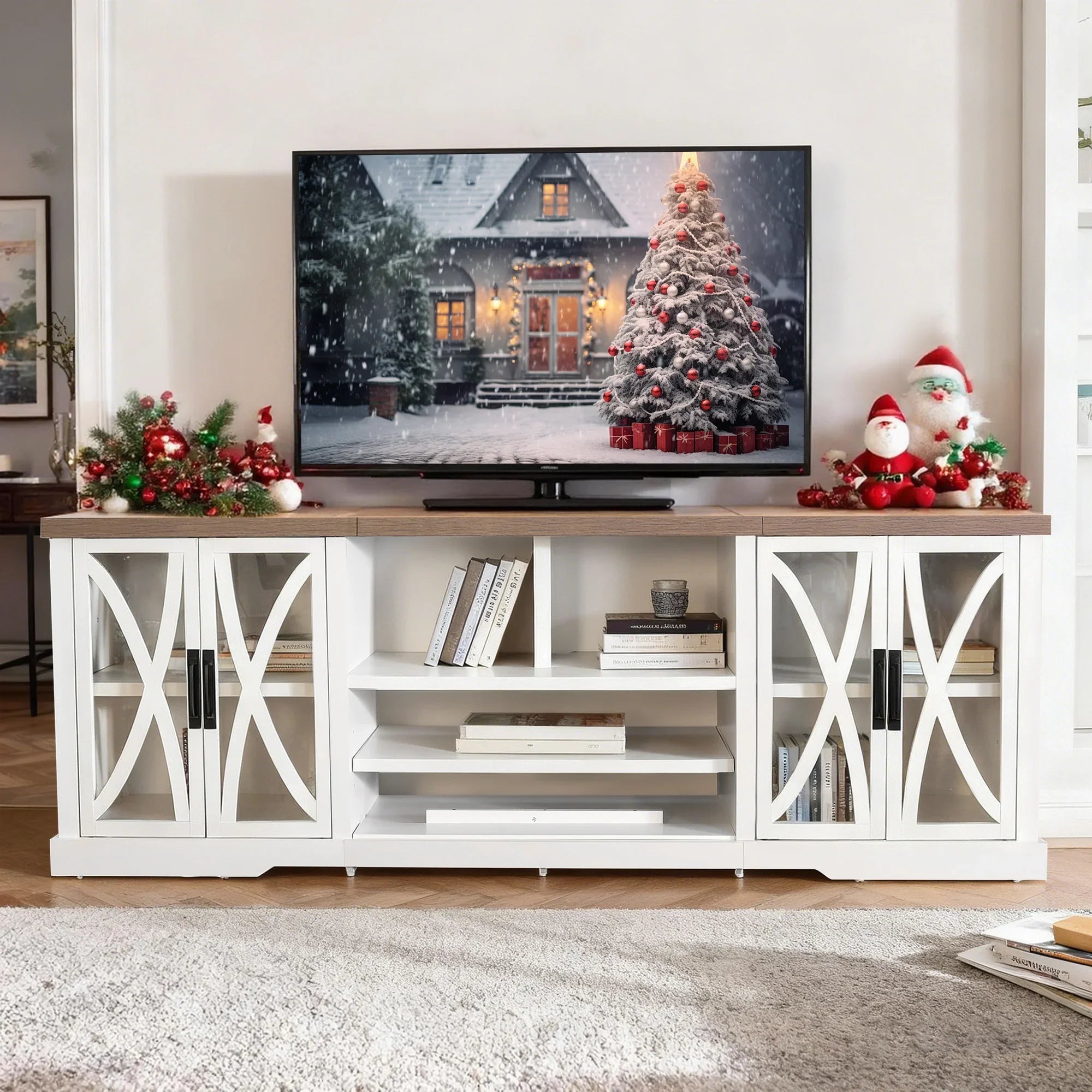 93 Inch TV Stand Storage Cabinets with 36 Inch Electric Fireplace for Living Room
