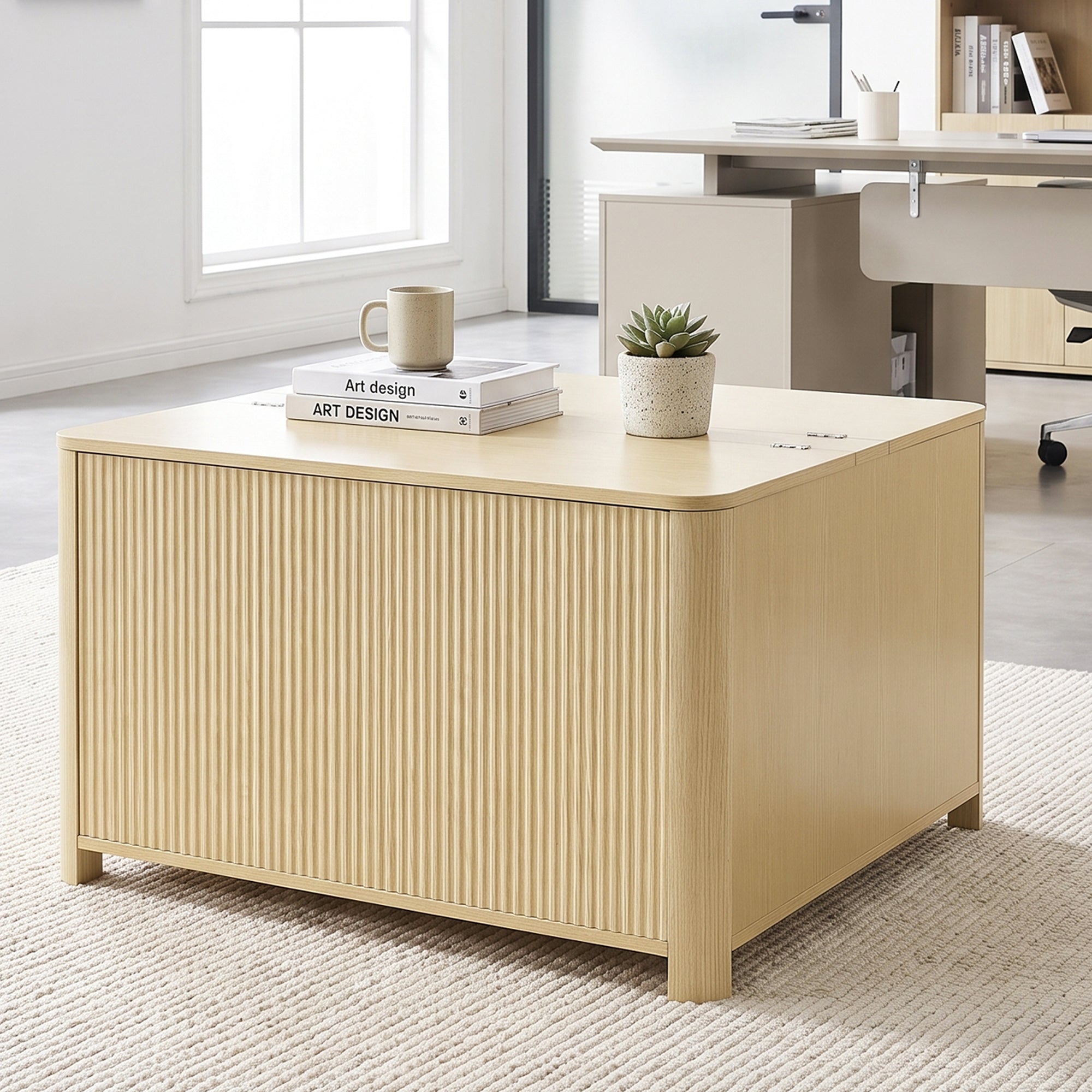 31 Inch Natural Coffee Table Storage Cabinet