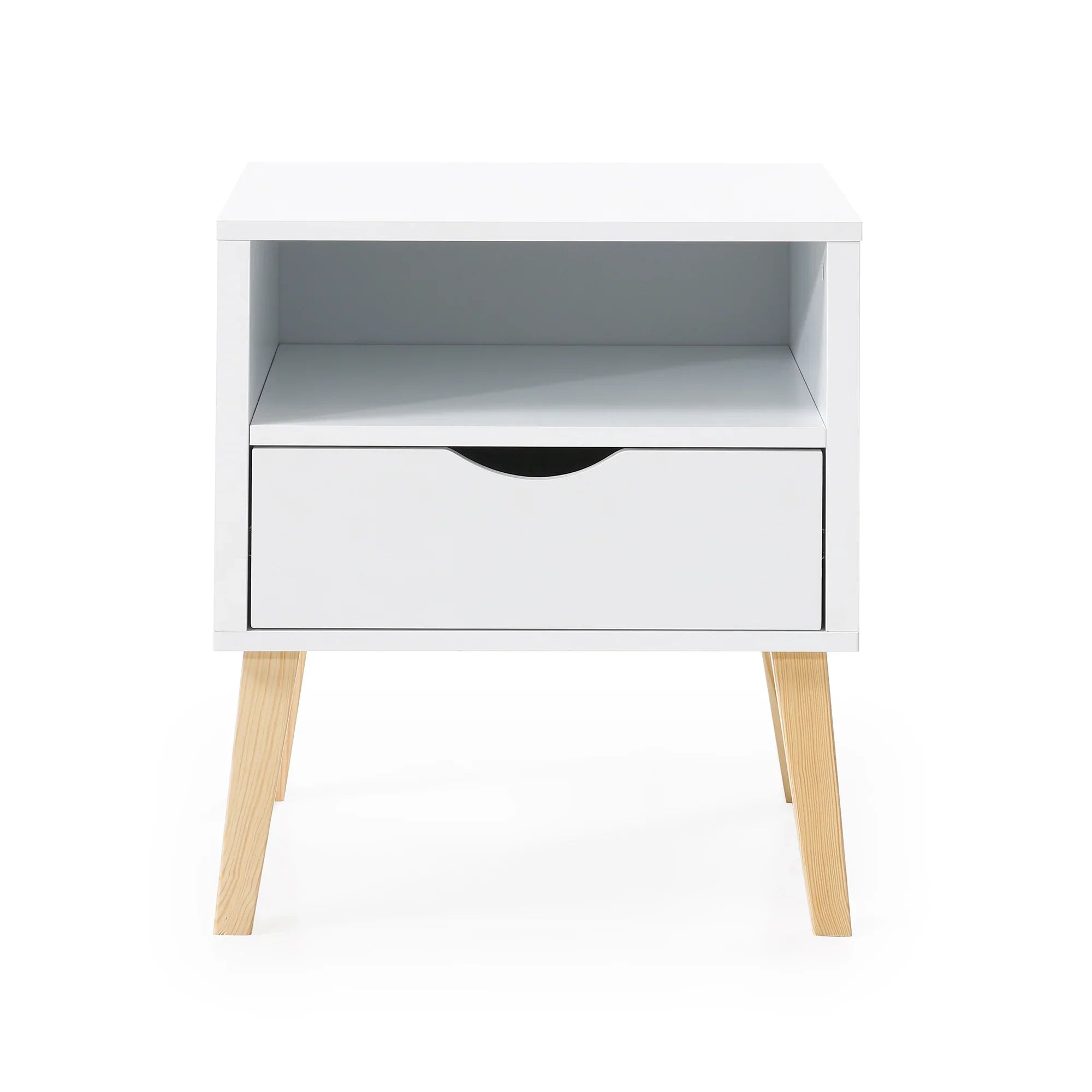 19" Jeff White End Table with Drawer and Shelf for Bedroom, Minimalist Sofa