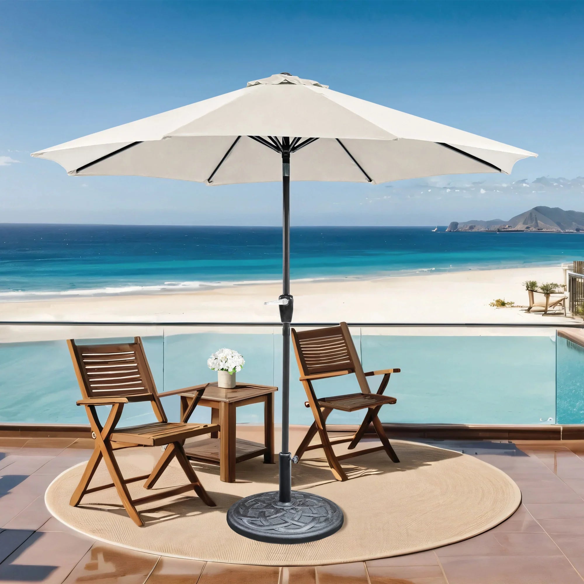 Soli 9' Outdoor Patio Umbrella with Auto Tilt and 21" Round Base