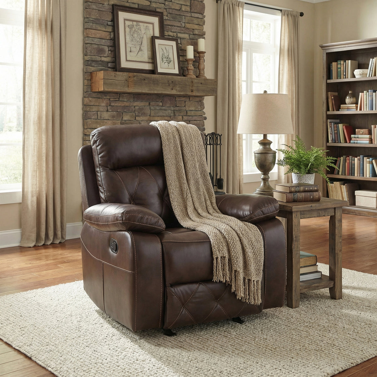 Osias 37 Inch Leatherette Manual Recliner with Pillow Top Arms
