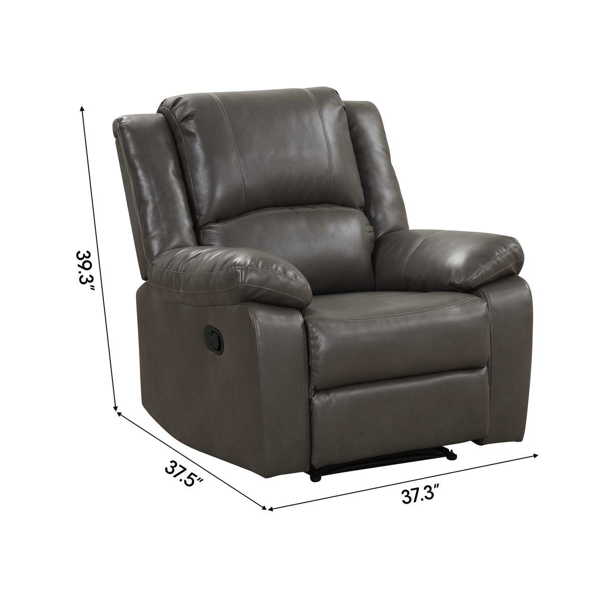 37 Inch Breathable Leather Glider Recliner with Pillow Top Arms
