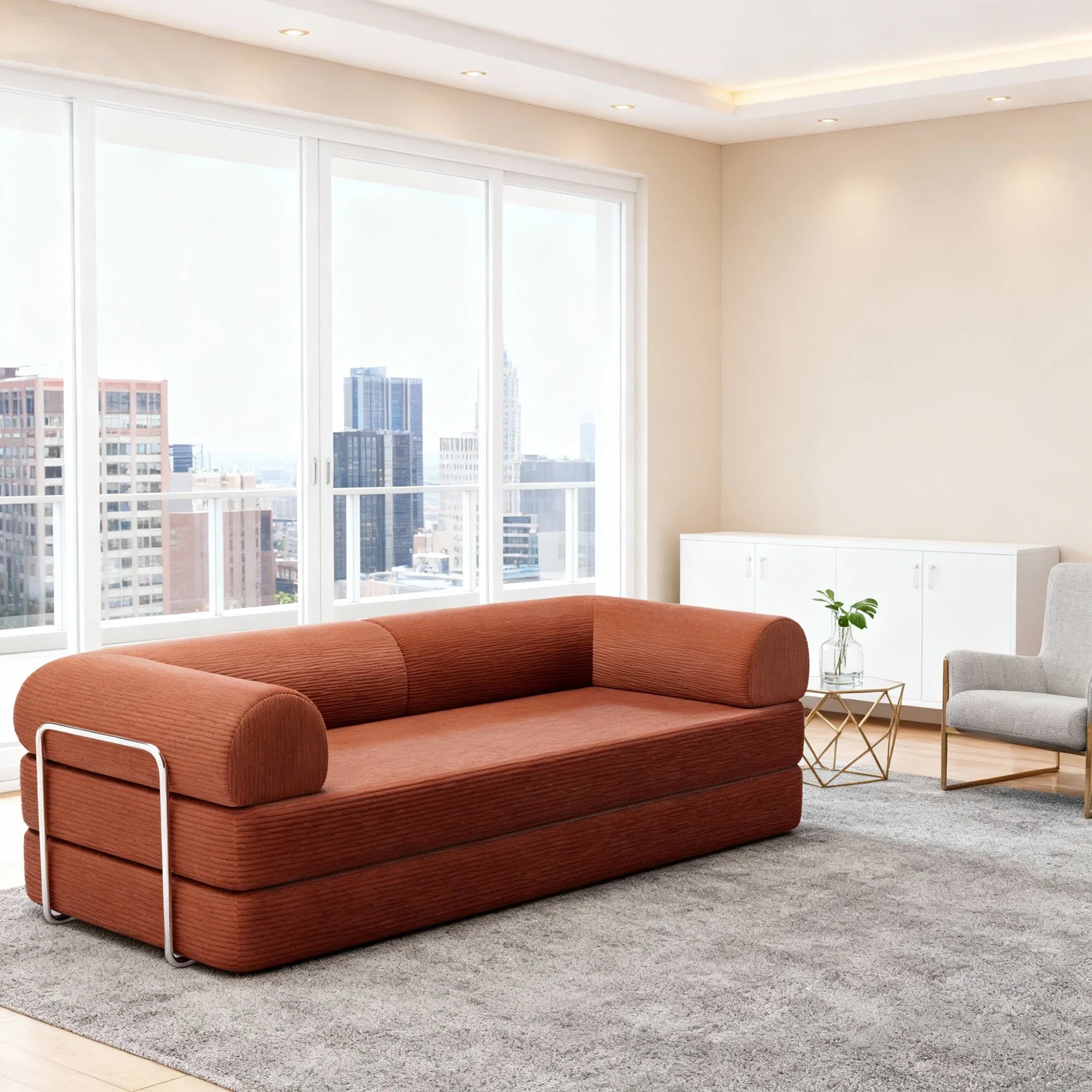 79" Perri Corduroy Compressed Sofa Bed with Lumbar Pillow for Living Room, Office