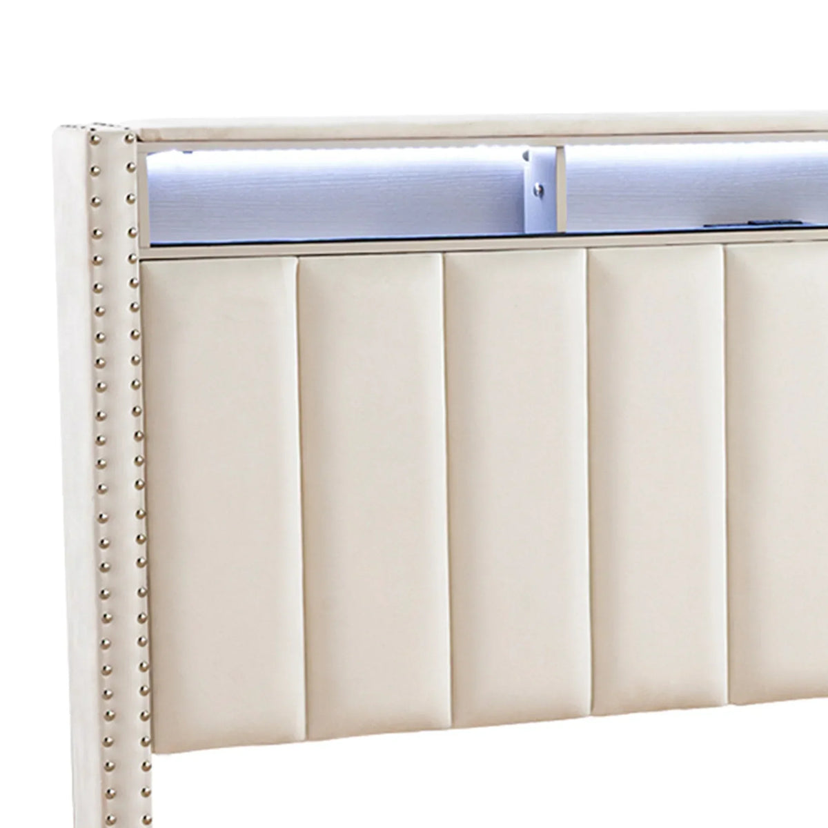 Farese Full & Queen Platform Bed Frame Storage Headboard with LED Light, No Box Spring Needed