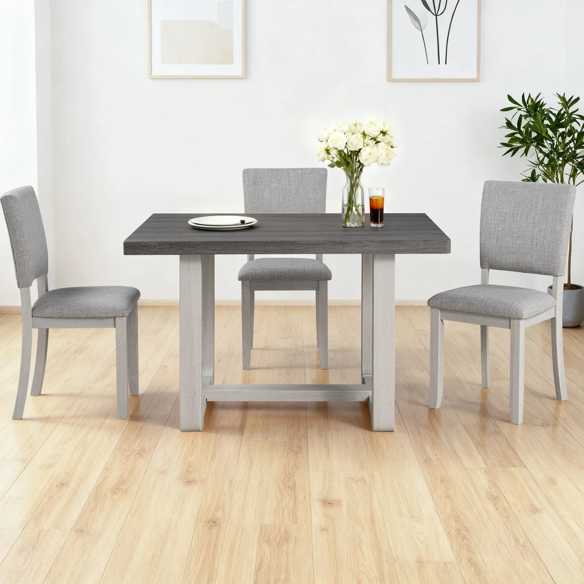 Sauro Gray Wood Top Rectangle Dining Table, Four Side Chairs Sold Separately