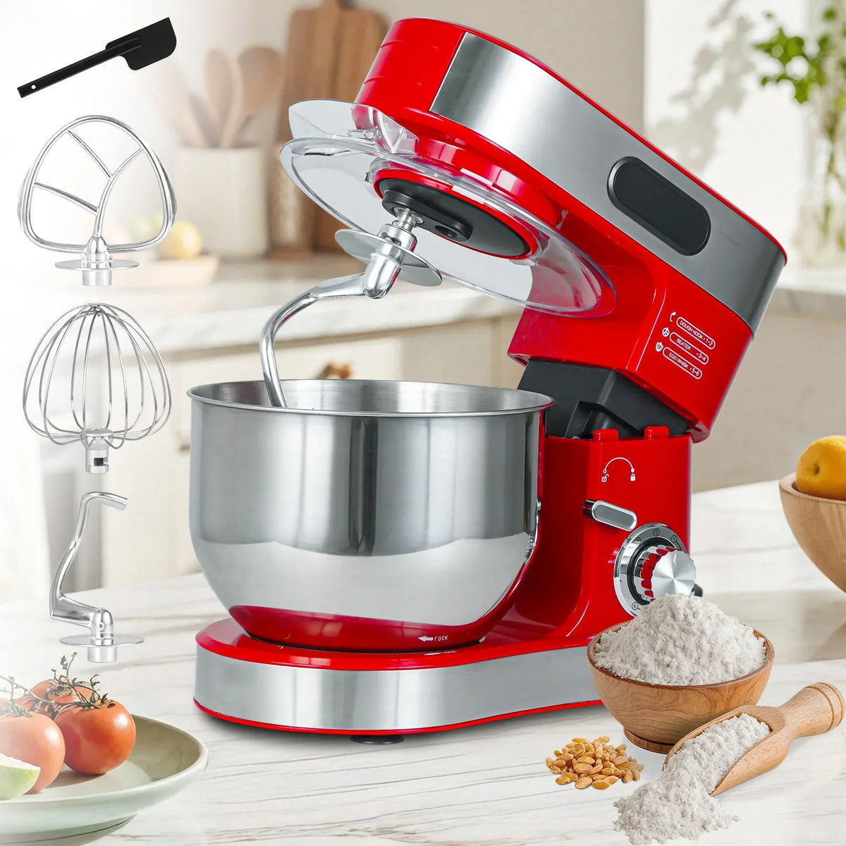 Parrot Uncle Kitchen Stand Mixer with Mixing Bowl, Dough Hook, Egg Whisk & Mixing Blade