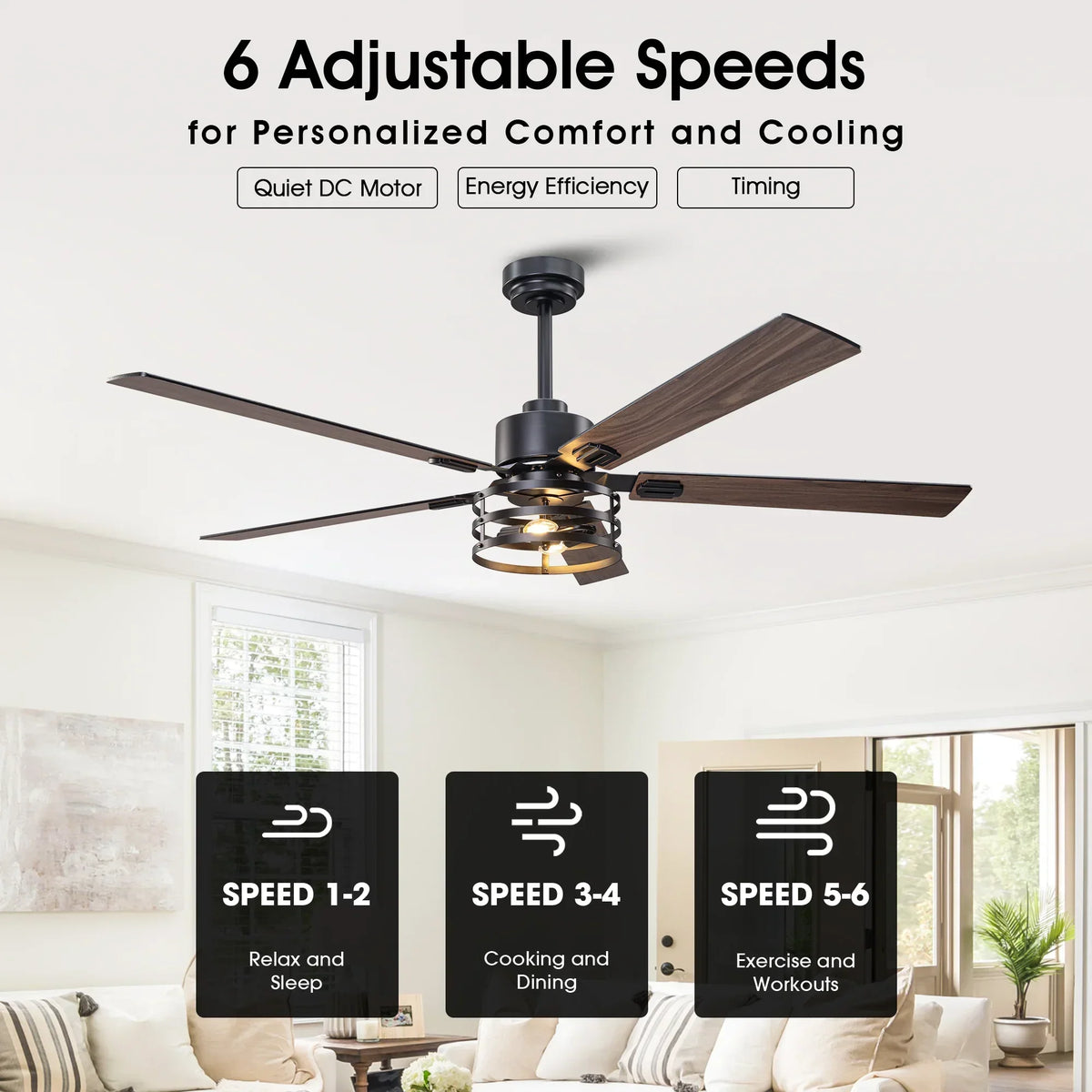 Vaczon 52 Inch 60 Inch Industrial Downrod Ceiling Fan with Light and APP & Remote Control