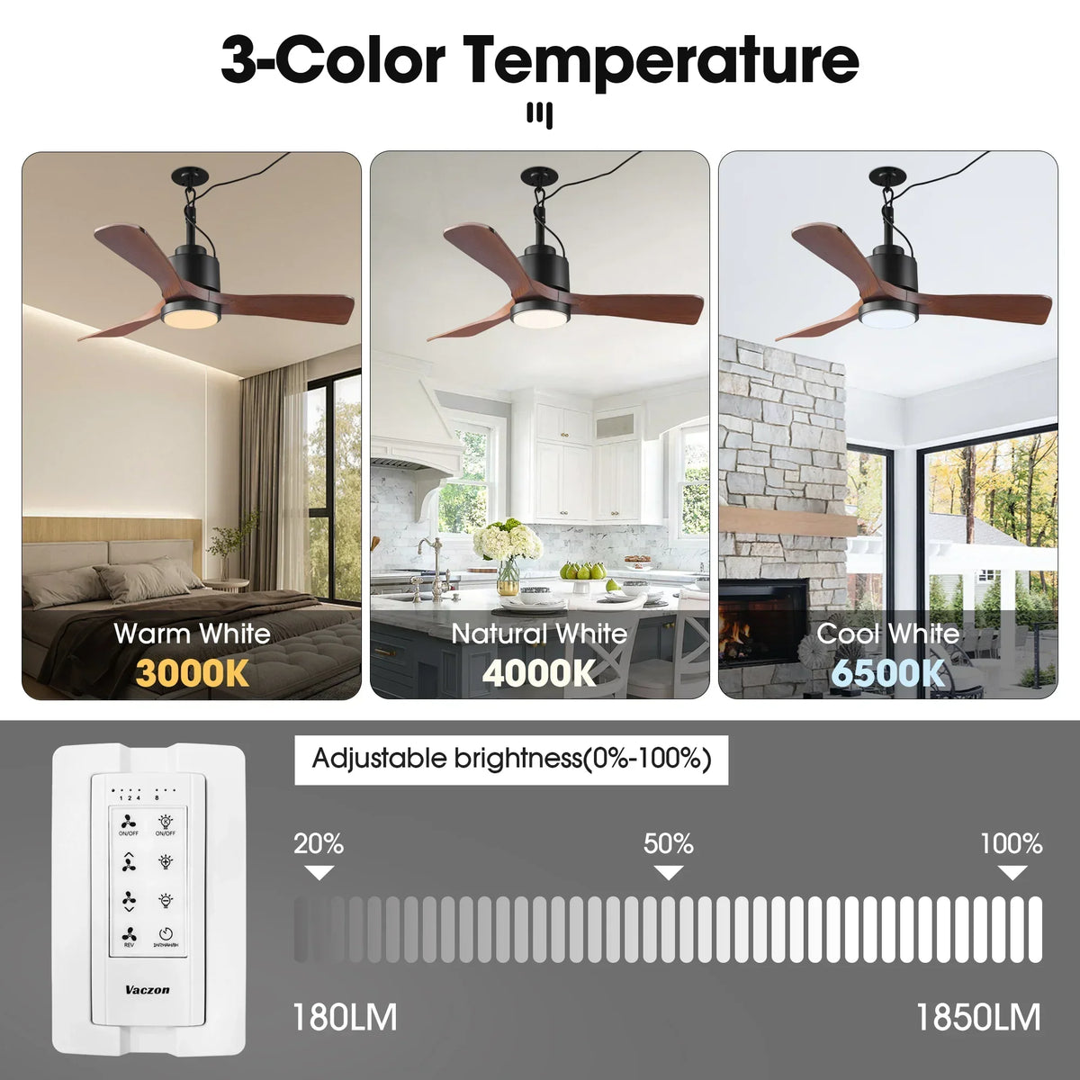 Vaczon 42 Inch IP54 Outdoor Hanging Buckle Downrod LED Fan with APP & Remote Control