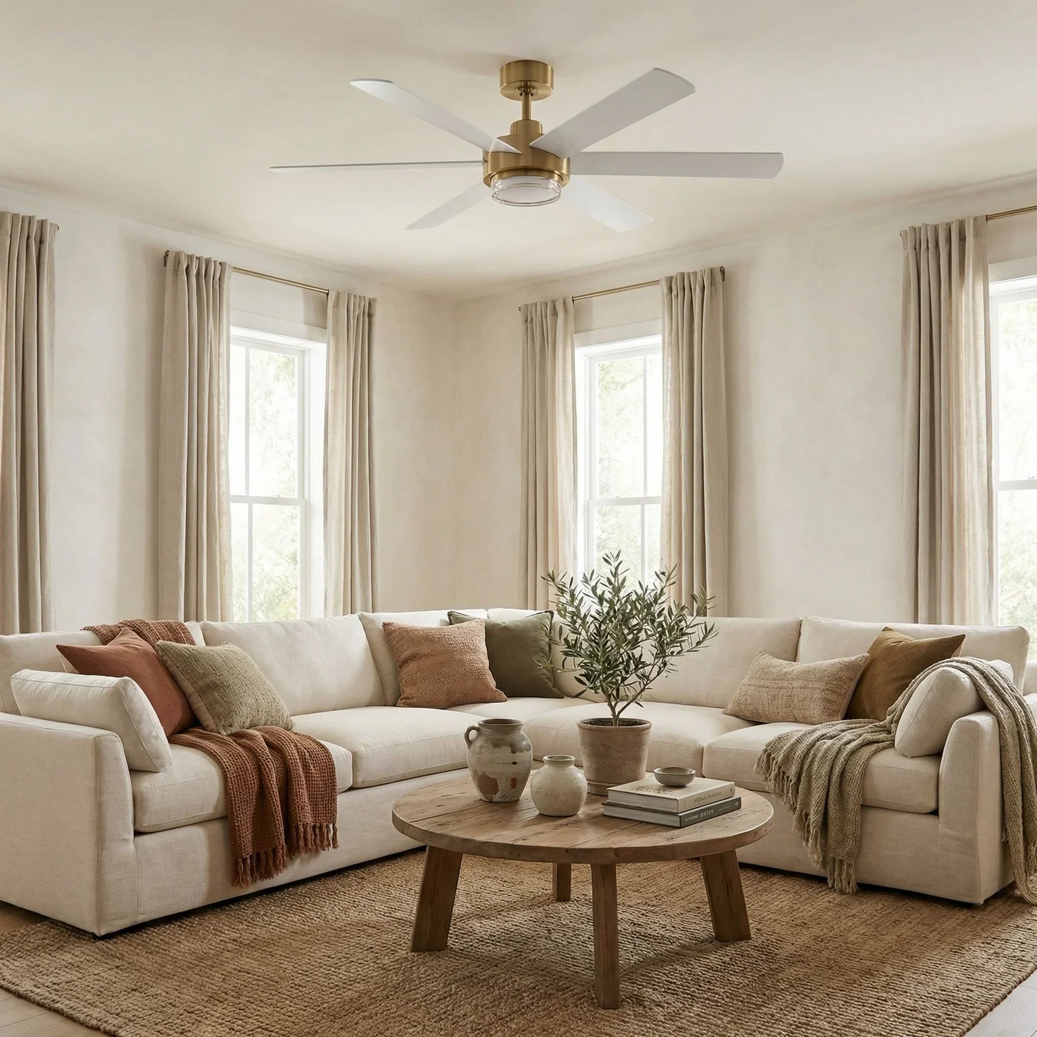 54 Inch Kama Modern Downrod Mount Ceiling Fan with Remote Control and LED Light