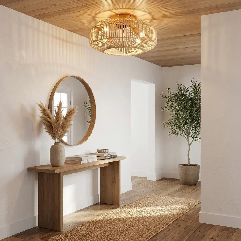 20 Inch Mandy Retro Golden Flush Mount Ceiling Fan with Light and Remote Control
