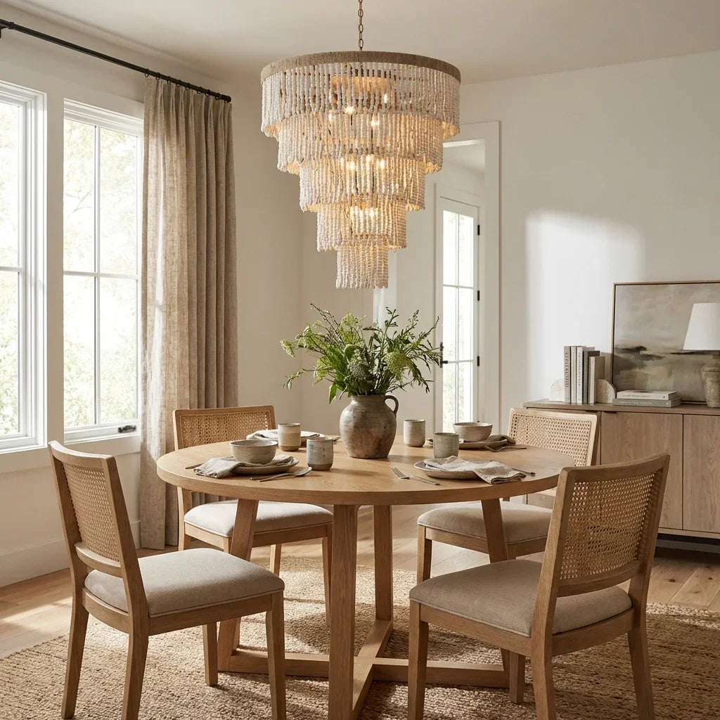32 Inch Nelly 9-Light Bohemia Wood Beaded Chandelier