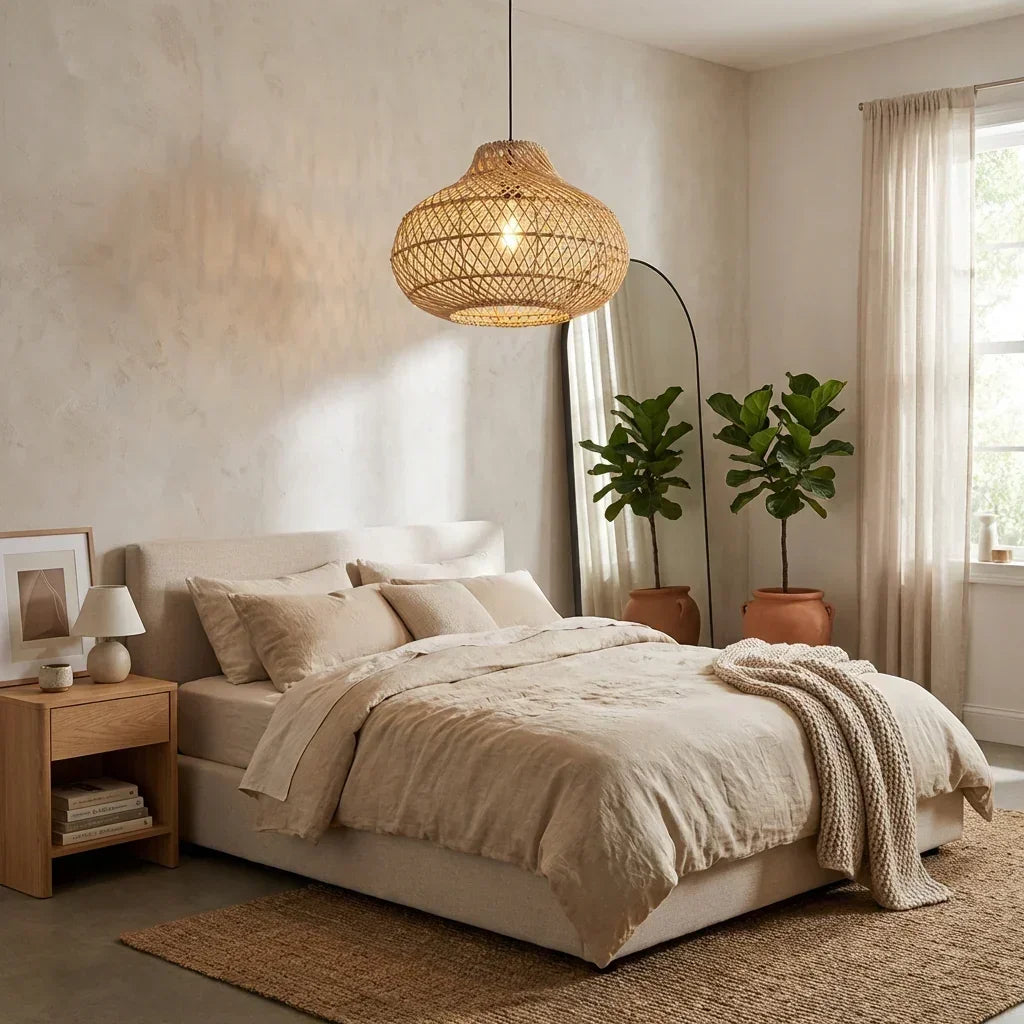 19" Winston Bohemian Handwoven Rattan Island Pendant Light