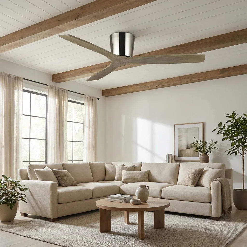 54 Inch Ward Solid Wood Blades Flush Mount Ceiling Fan with Remote Control