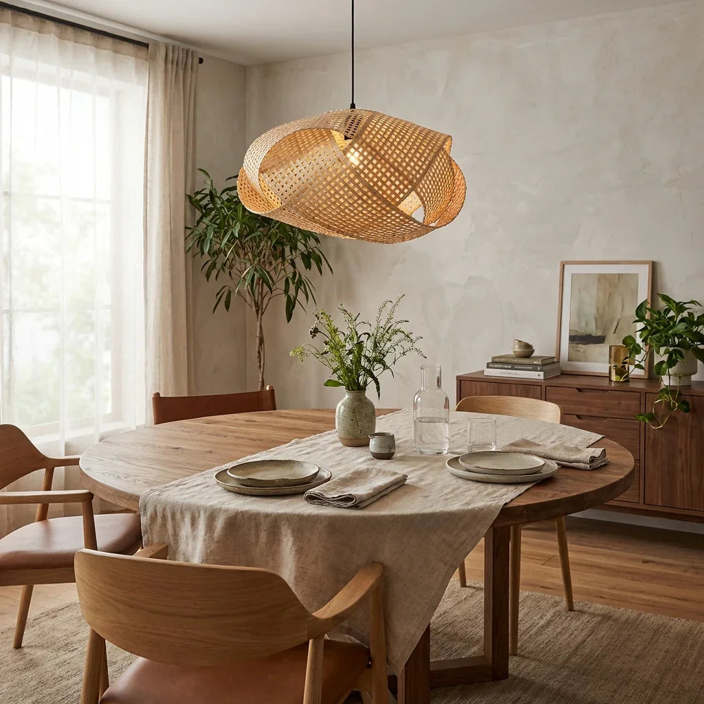 20" Upton Bohemian Handwoven Bamboo Island Pendant Light