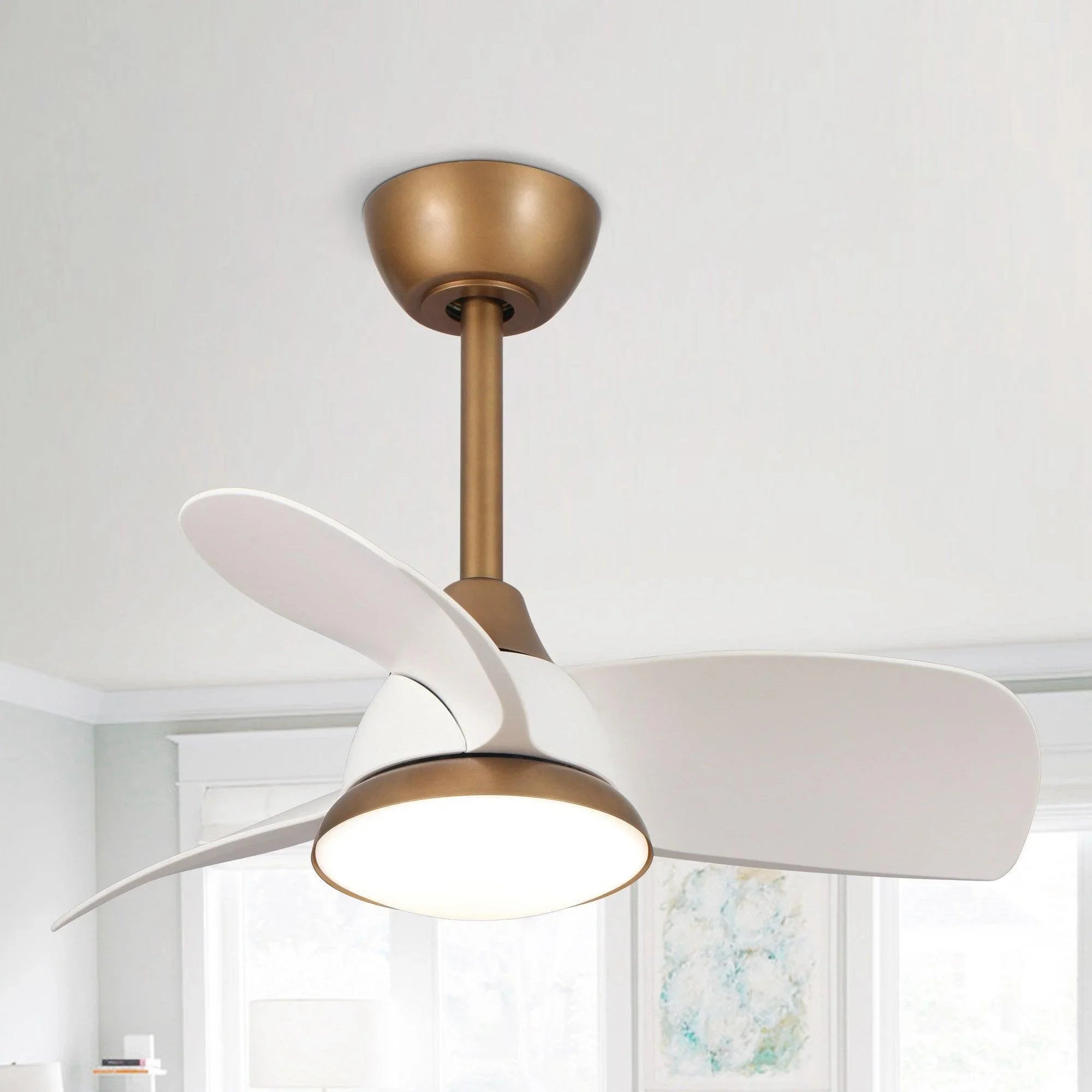 28" Modern DC Motor Downrod Mount Reversible Ceiling Fan with LED Lighting and Remote Control - ParrotUncle