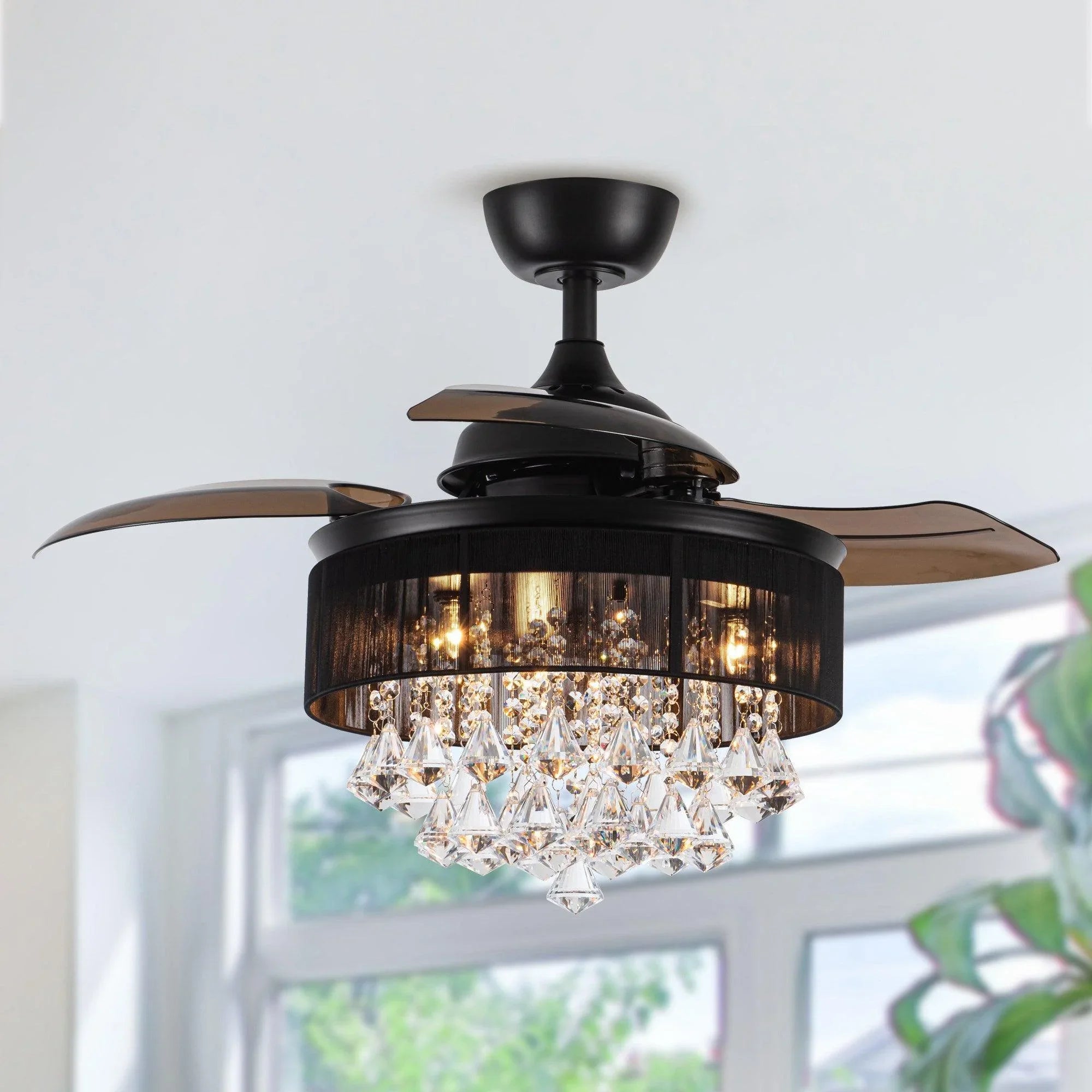 36" Bangaiore Modern Downrod Mount Crystal Ceiling Fan with Lighting and Remote Control - ParrotUncle