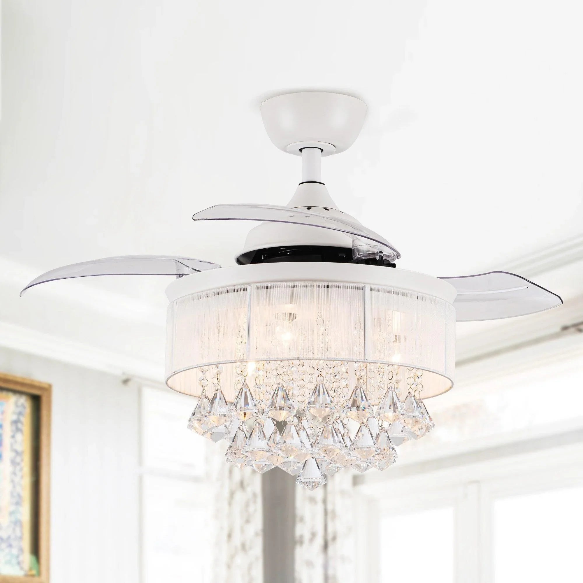 36" Bangaiore Modern Downrod Mount Crystal Ceiling Fan with Lighting and Remote Control - ParrotUncle