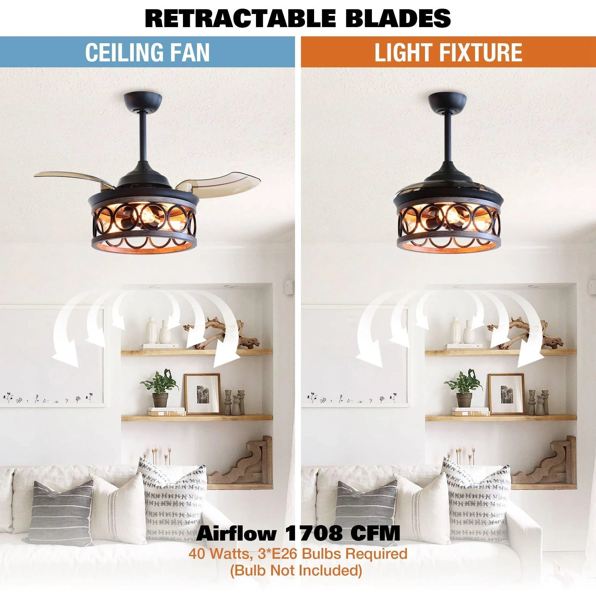 36" Mirelle Farmhouse Downrod Mount Ceiling Fan with Lighting and Wall Control - ParrotUncle