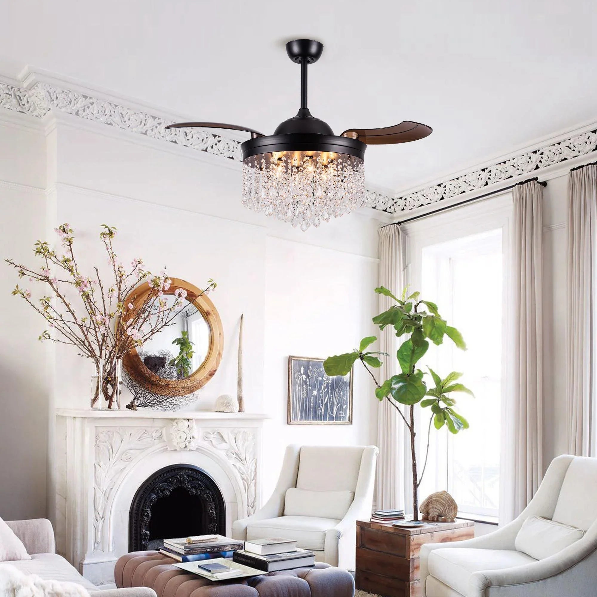 42" Mateo Modern Downrod Mount Crystal Ceiling Fan with Lighting and Remote Control - ParrotUncle