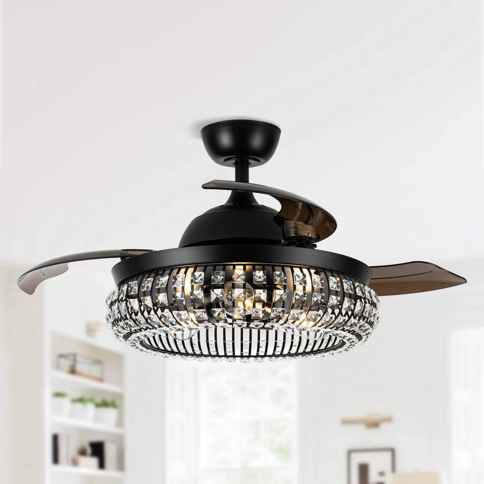 42" Modern Downrod Mount Crystal Ceiling Fan with Lighting and Remote Control - ParrotUncle