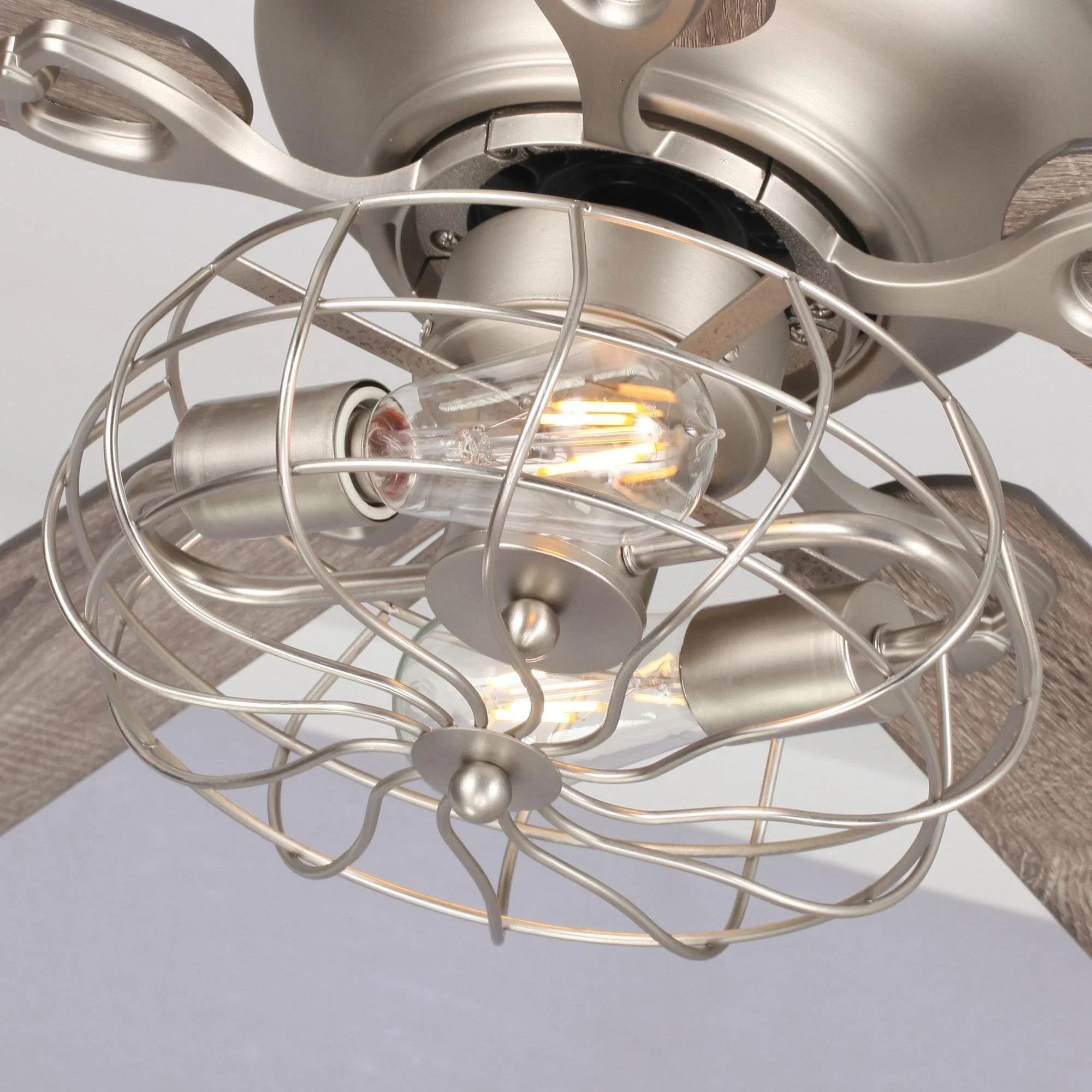 48" Thurber Industrial Satin Nickel Flush Mount Reversible Ceiling Fan with Lighting and Remote Control - ParrotUncle