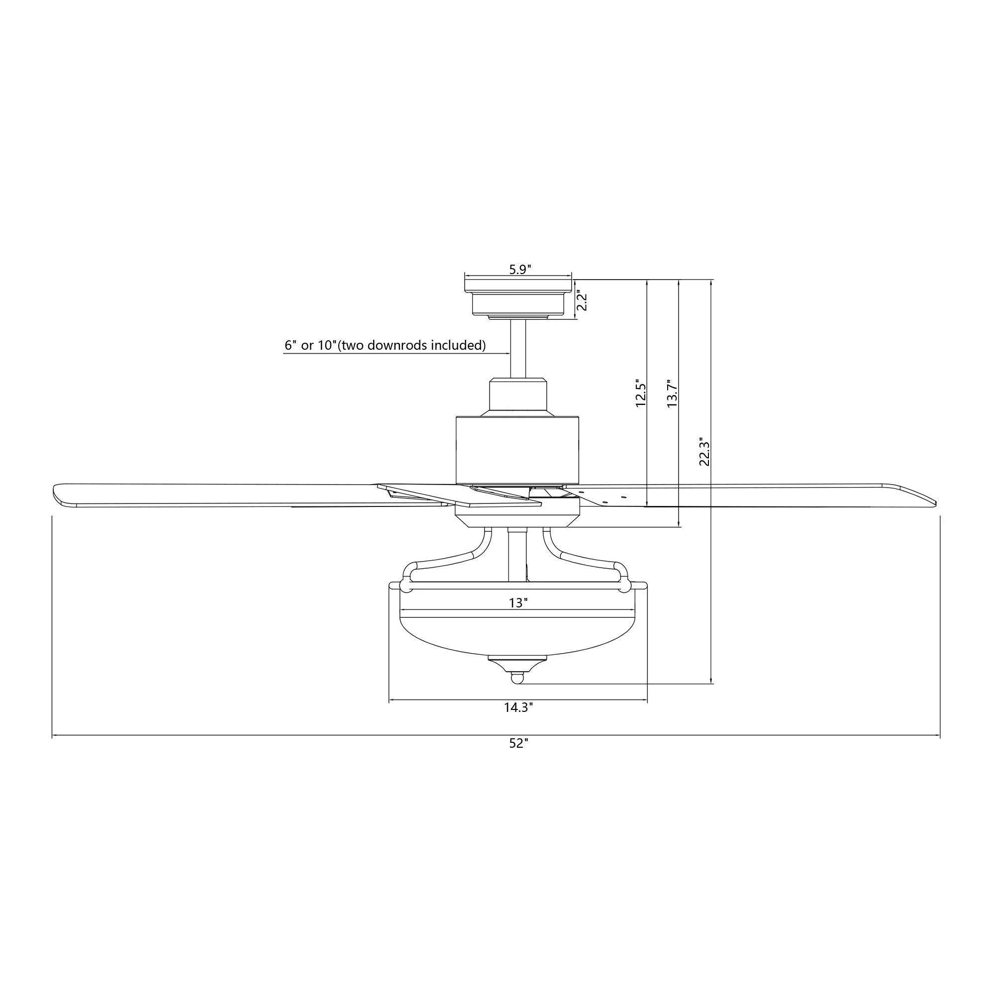 52" Mumbai Industrial Downrod Mount Reversible Ceiling Fan with Lighting and Remote Control - ParrotUncle
