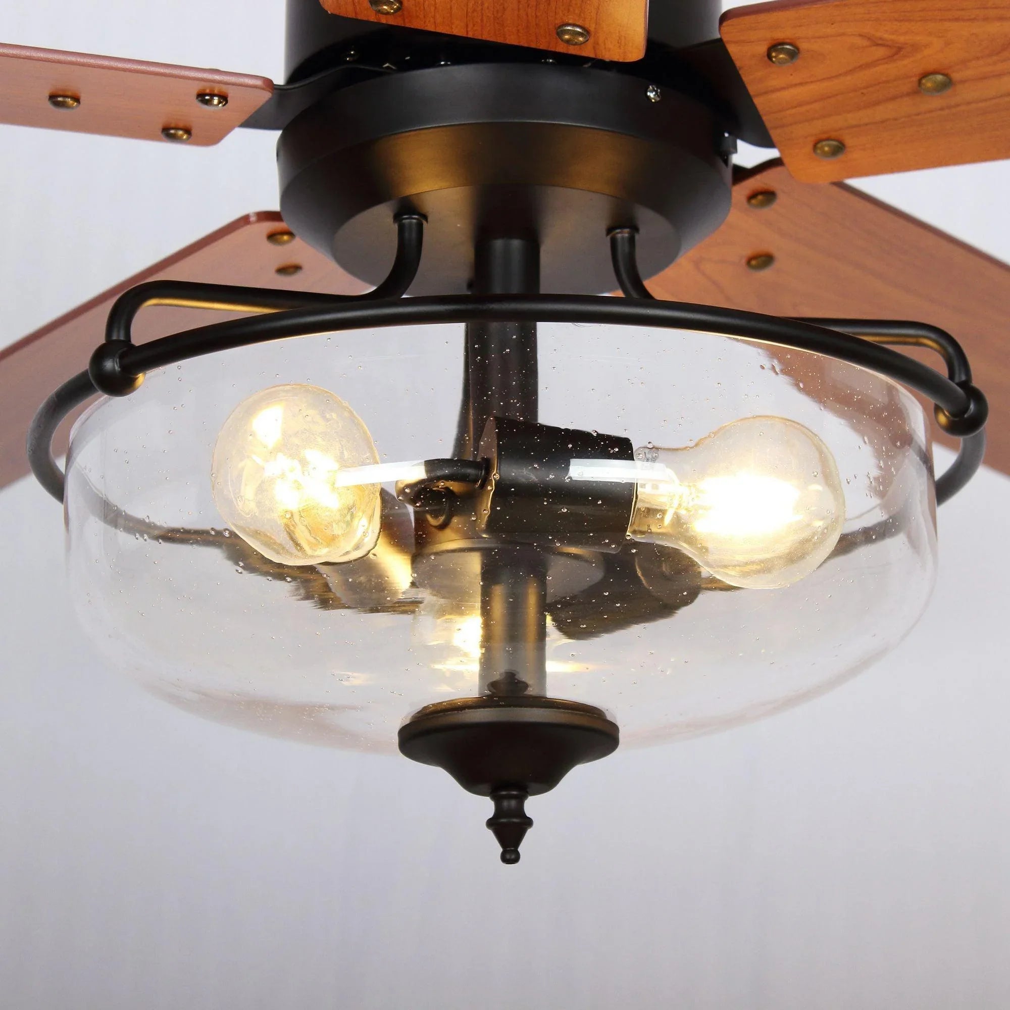 52" Mumbai Industrial Downrod Mount Reversible Ceiling Fan with Lighting and Remote Control - ParrotUncle