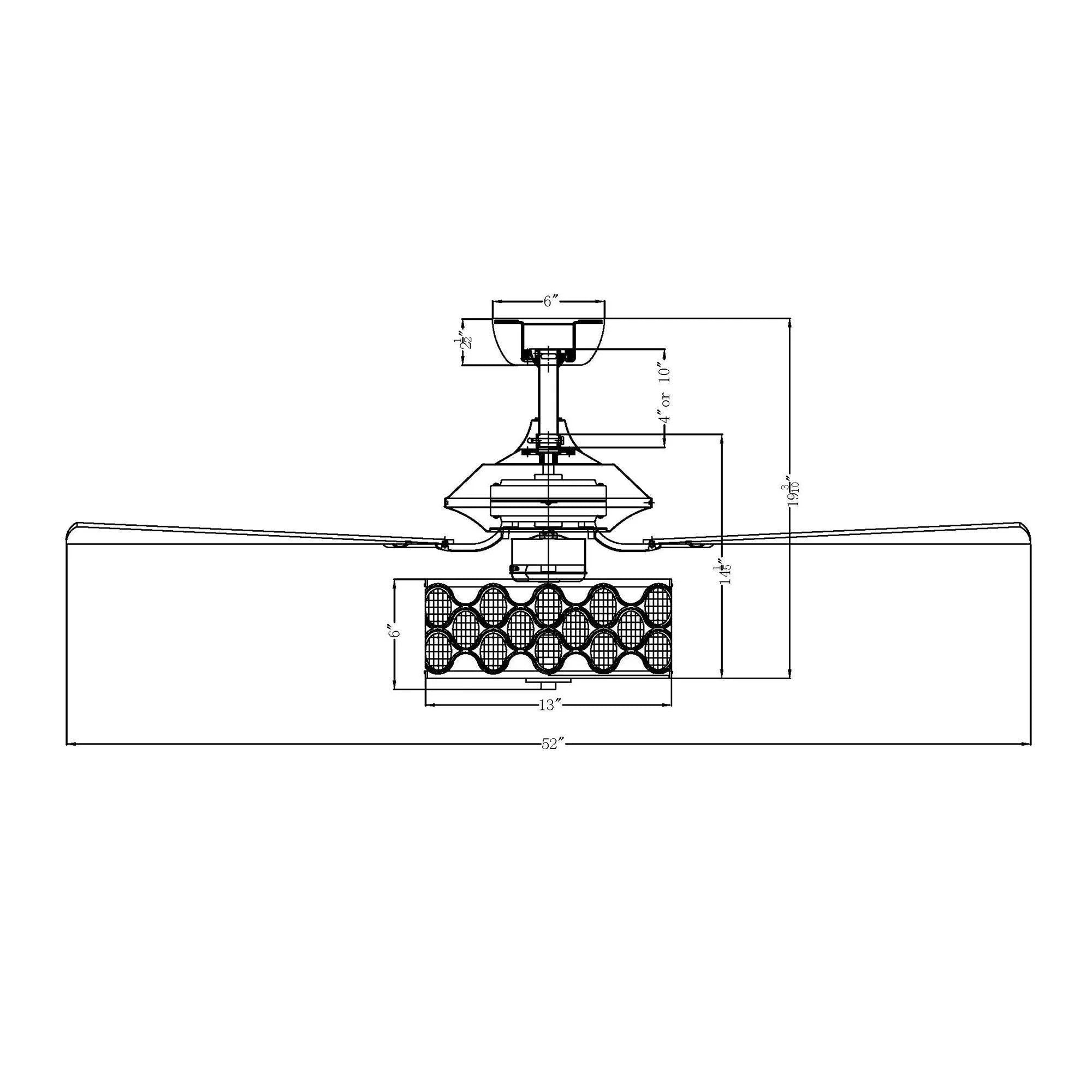 52" Tibuh Modern Downrod Mount Reversible Crystal Ceiling Fan with Lighting and Remote Control - ParrotUncle