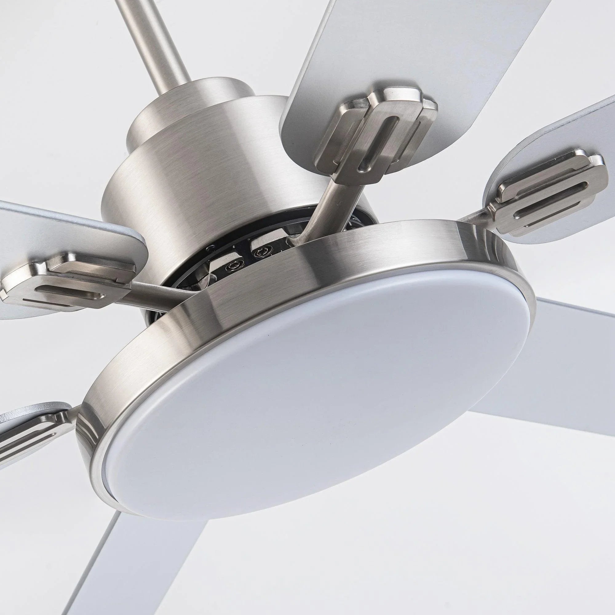 60" Lucknow Modern Satin Nickel DC Motor Downrod Mount Reversible Ceiling Fan with Lighting and Remote Control - ParrotUncle