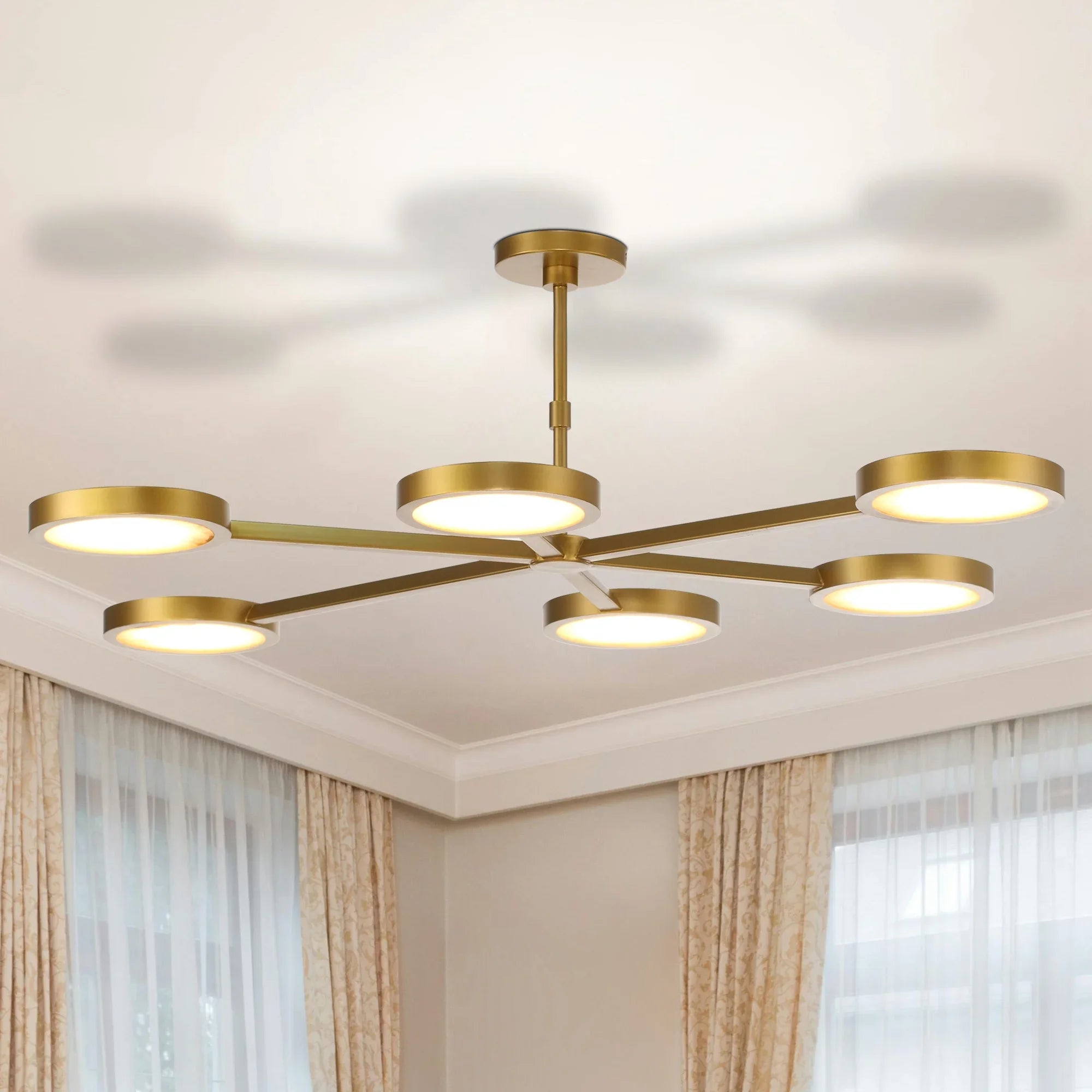 Perimost 52 Inch Golden Modern Six Round LED Luxury Chandelier