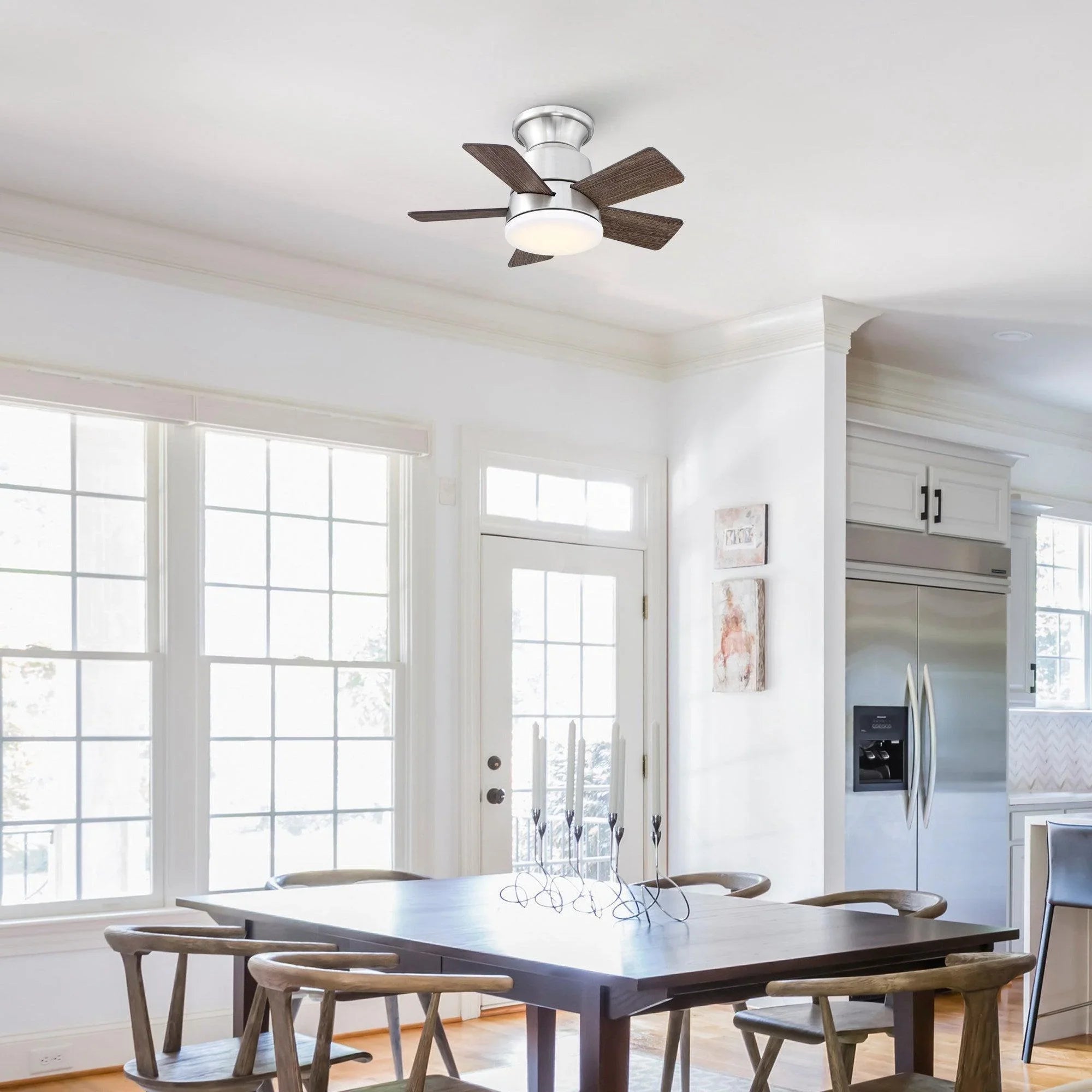 24" Industrial Flush Mount Reversible Iron Ceiling Fan with Lighting and Remote Control - ParrotUncle