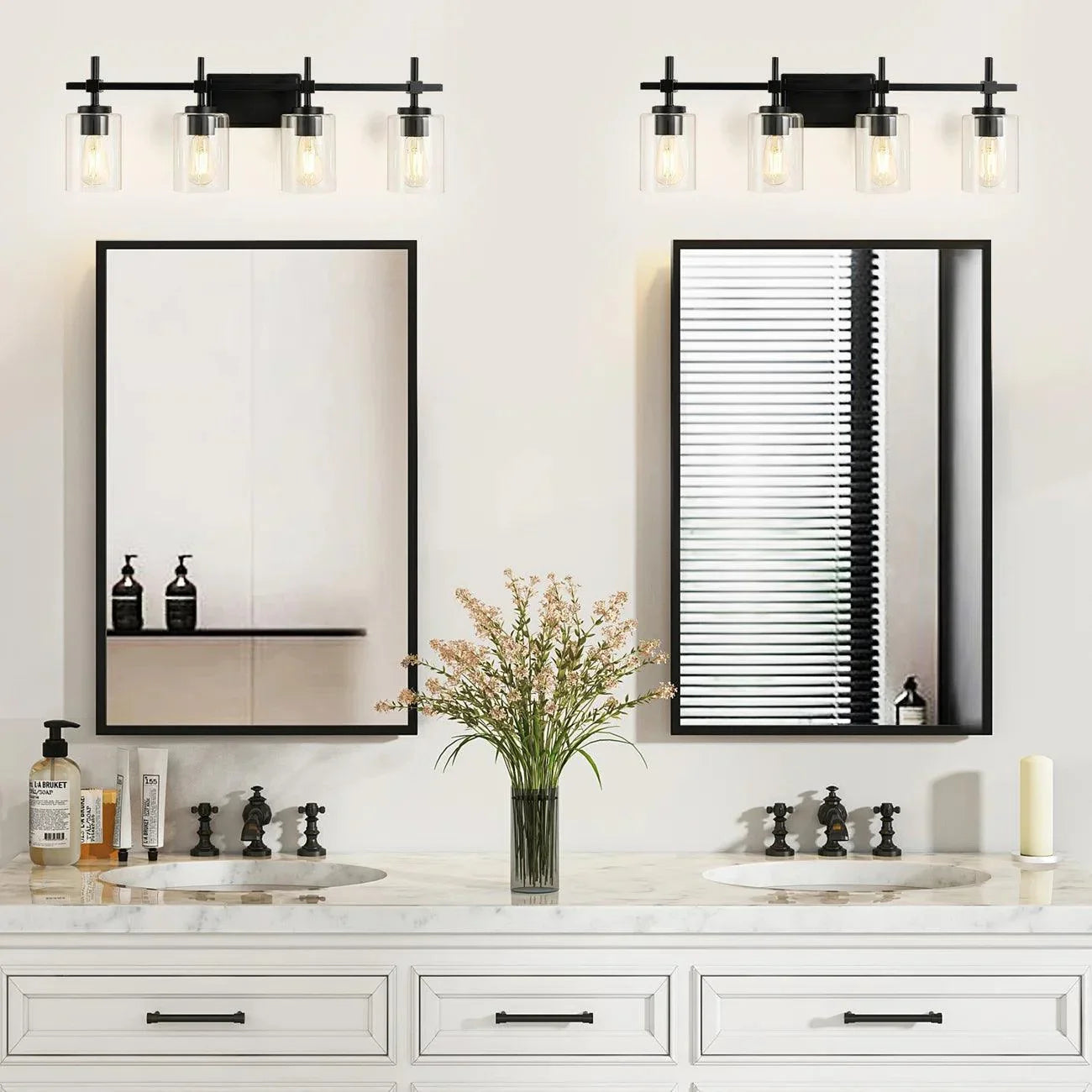 Jasper Modern 4-Light Clear Glass Bathroom Lights Linear Vanity Light