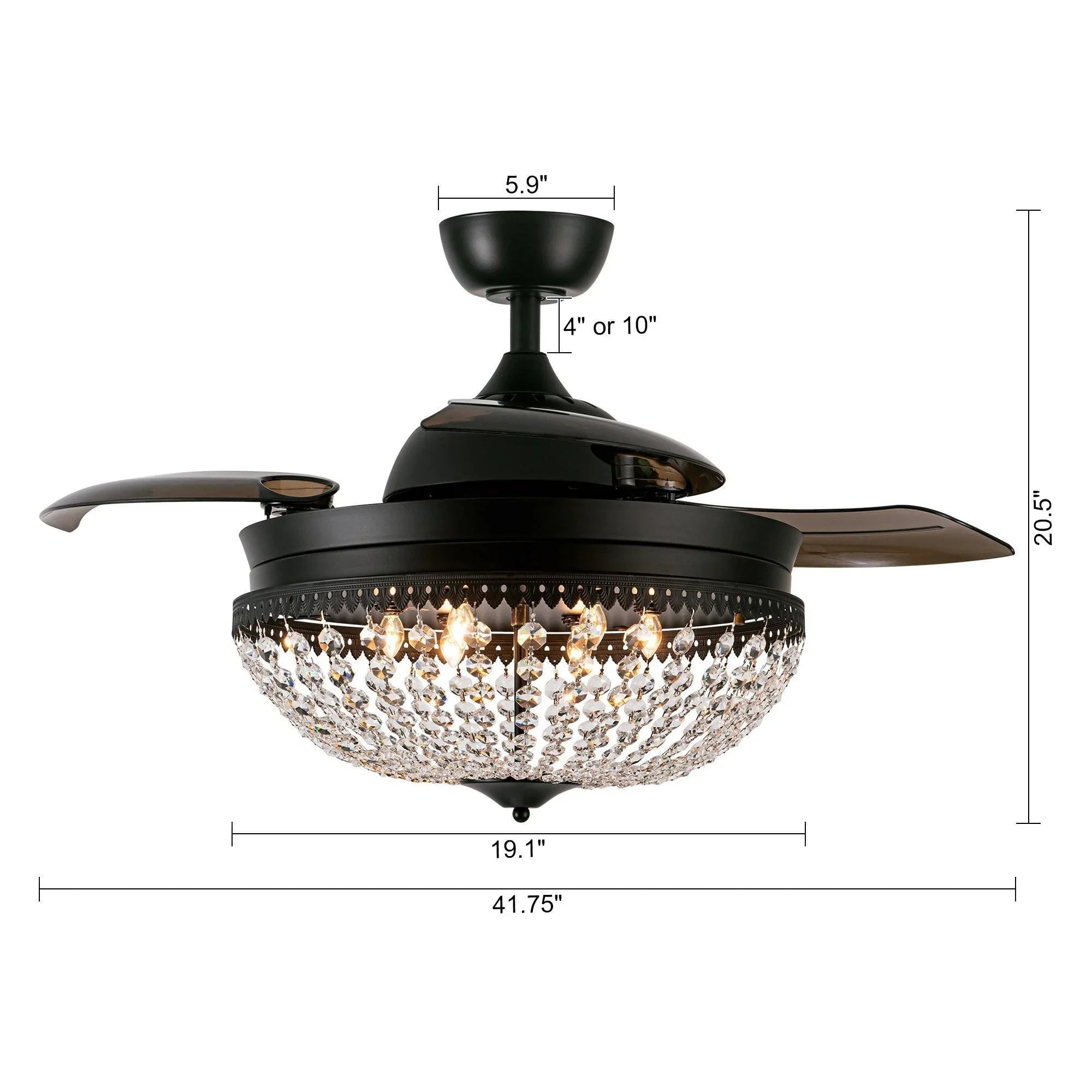 42" Servantes Modern Downrod Mount Crystal Ceiling Fan with Lighting and Remote Control - ParrotUncle