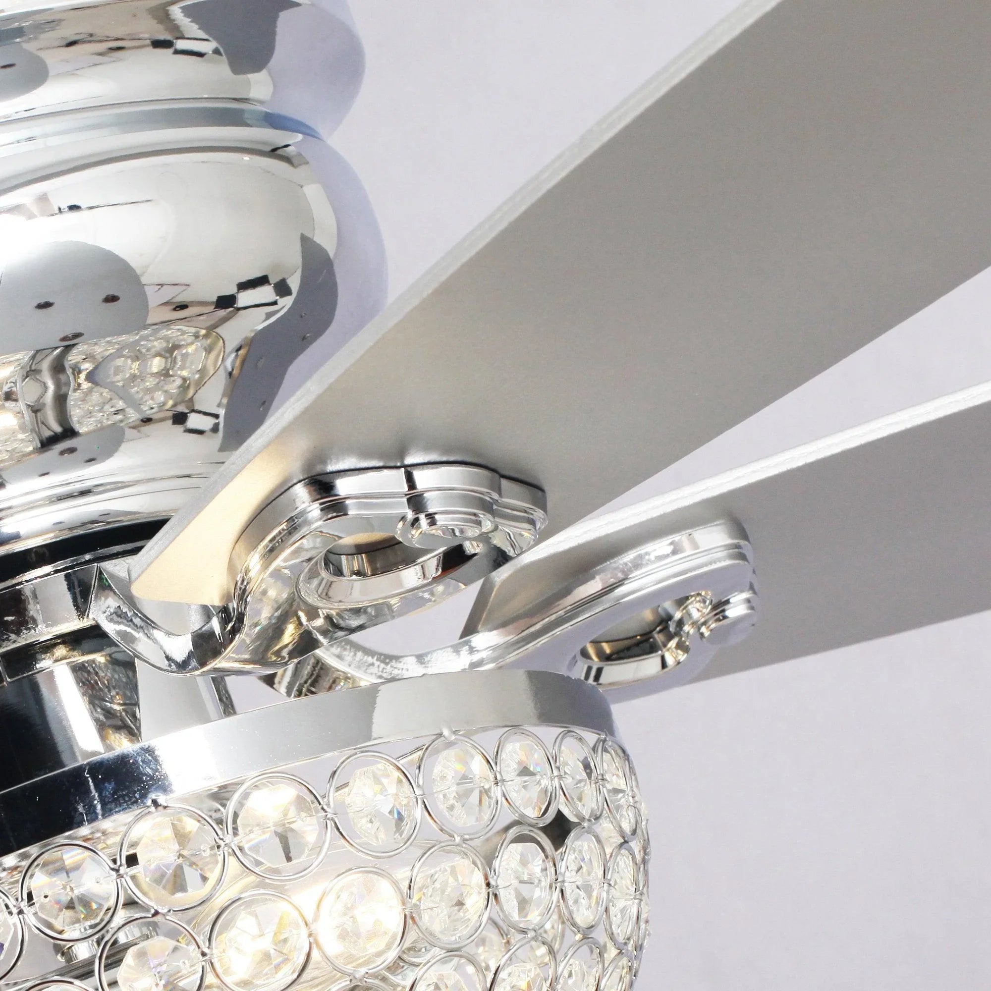 52" Kanpur Modern Chrome Flush Mount Reversible Crystal Ceiling Fan with Lighting and Remote Control - ParrotUncle