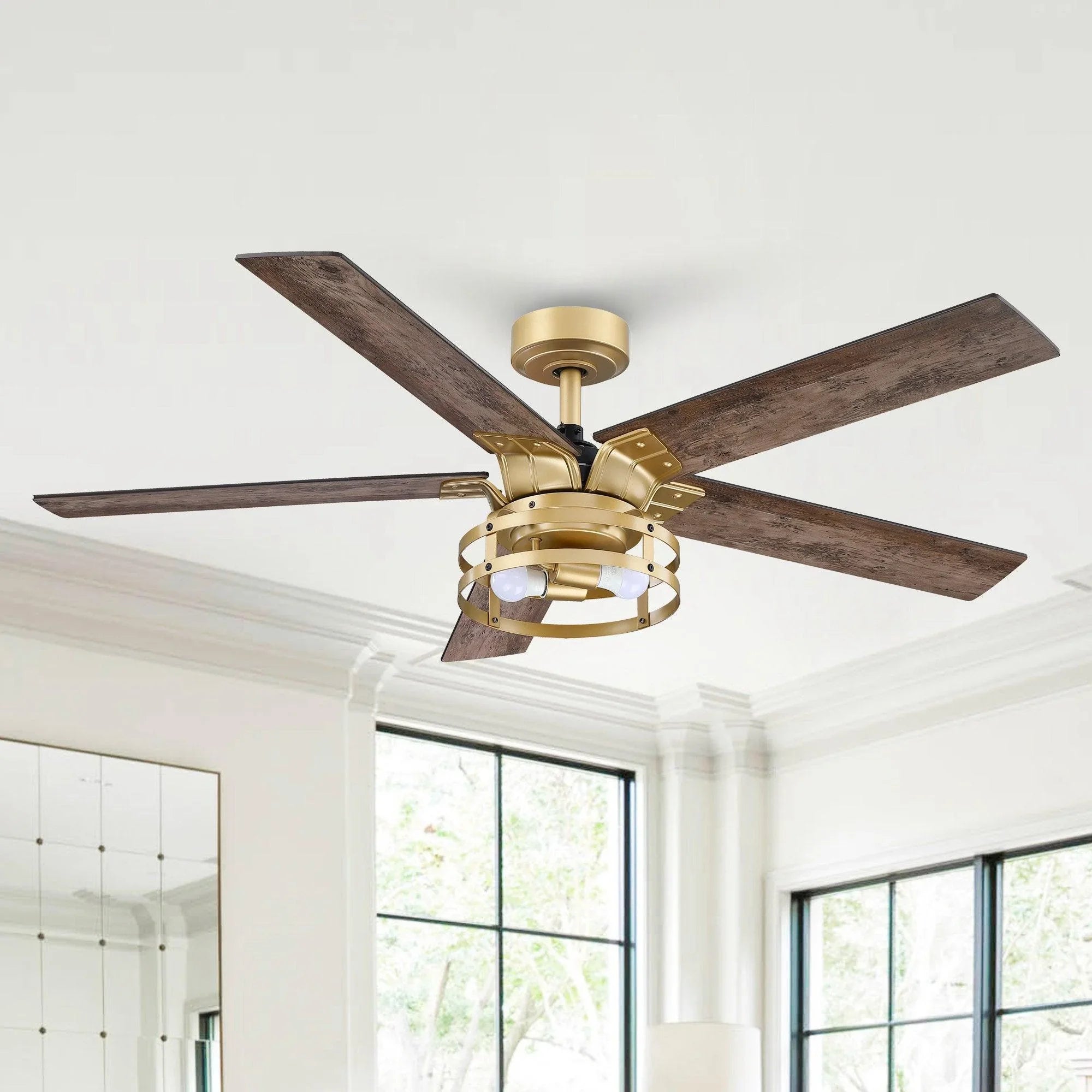 52" Prayag Industrial Downrod Mount Reversible Ceiling Fan with Lighting and Remote Control - ParrotUncle
