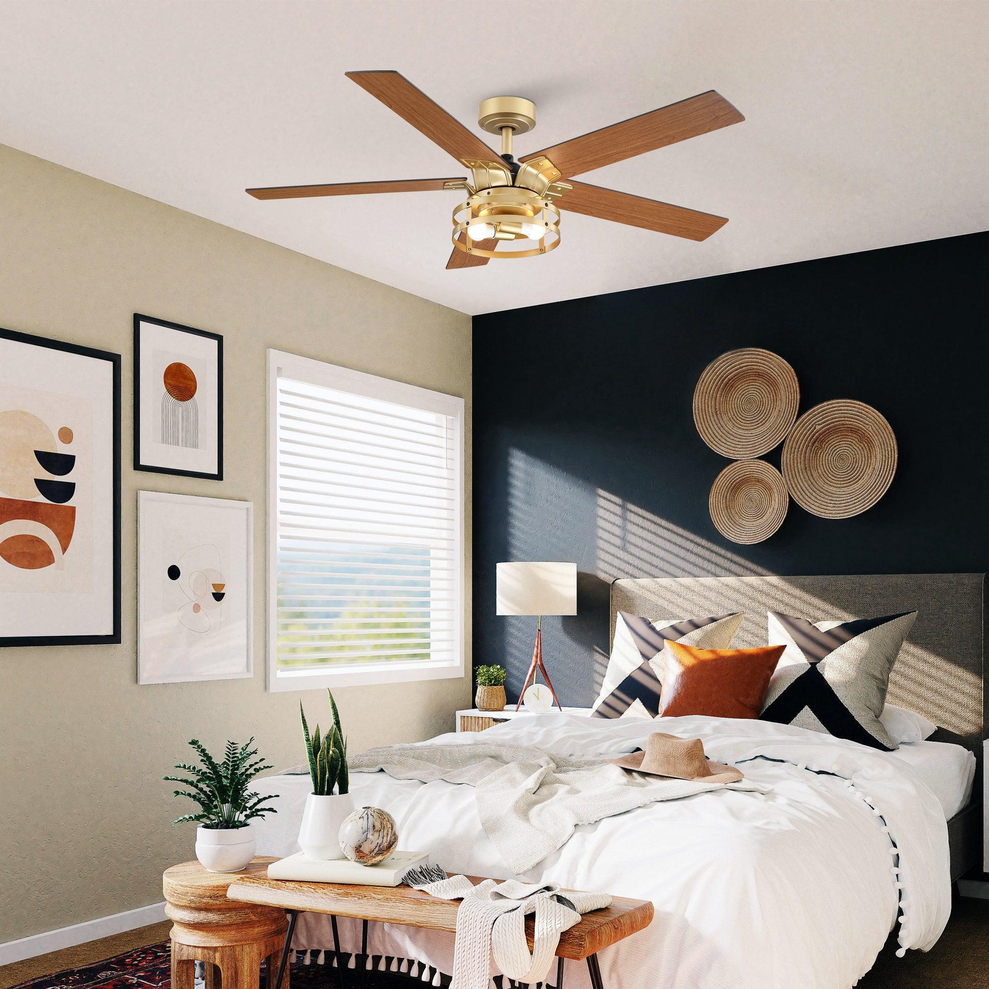 52" Prayag Industrial Downrod Mount Reversible Ceiling Fan with Lighting and Remote Control - ParrotUncle