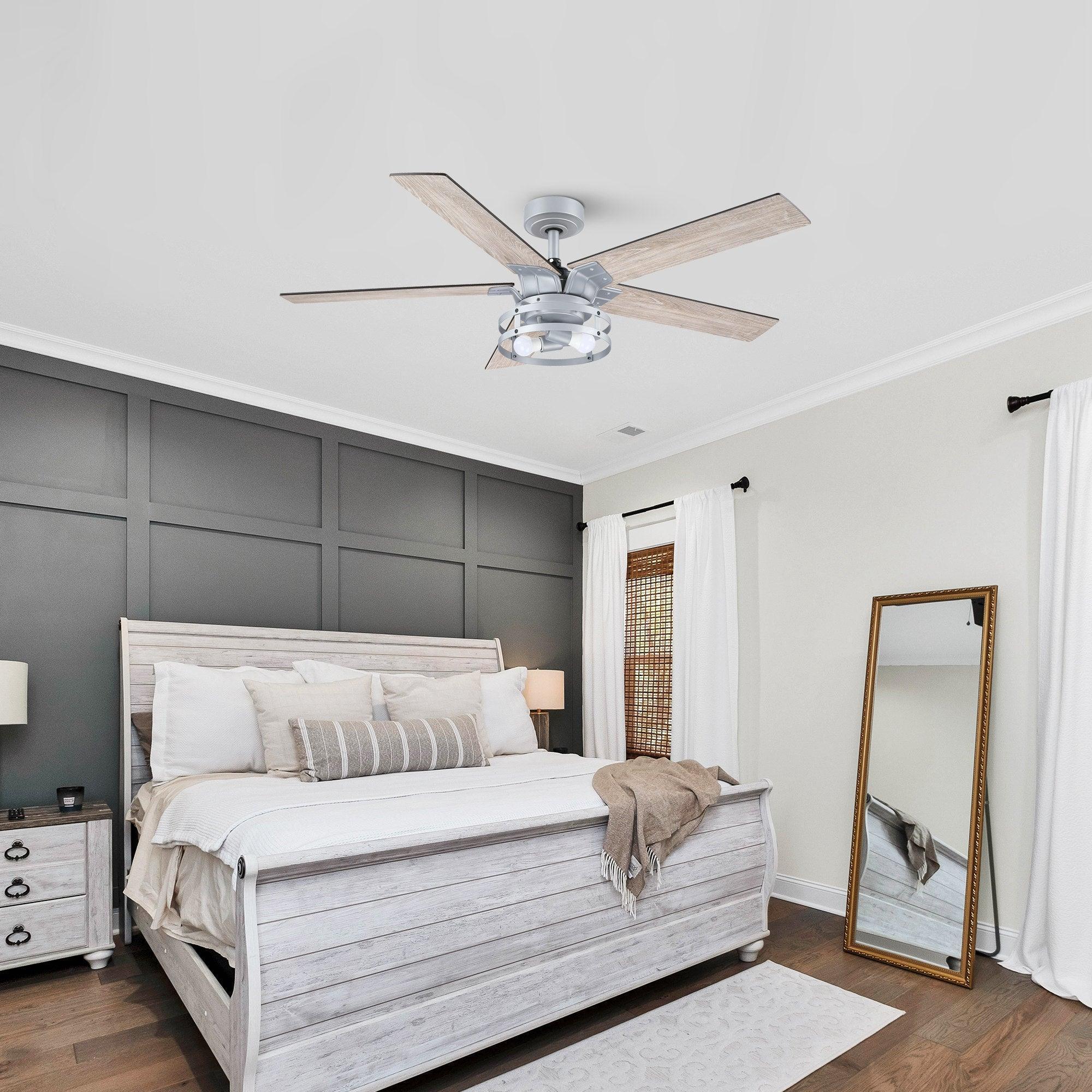 52" Prayag Industrial Downrod Mount Reversible Ceiling Fan with Lighting and Remote Control - ParrotUncle