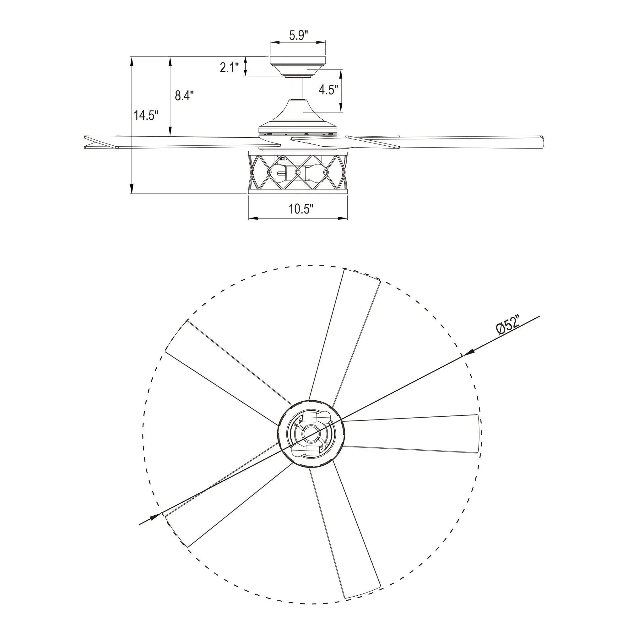 52" Windmill Modern Downrod Mount Reversible Ceiling Fan with Lighting and Remote Control - ParrotUncle