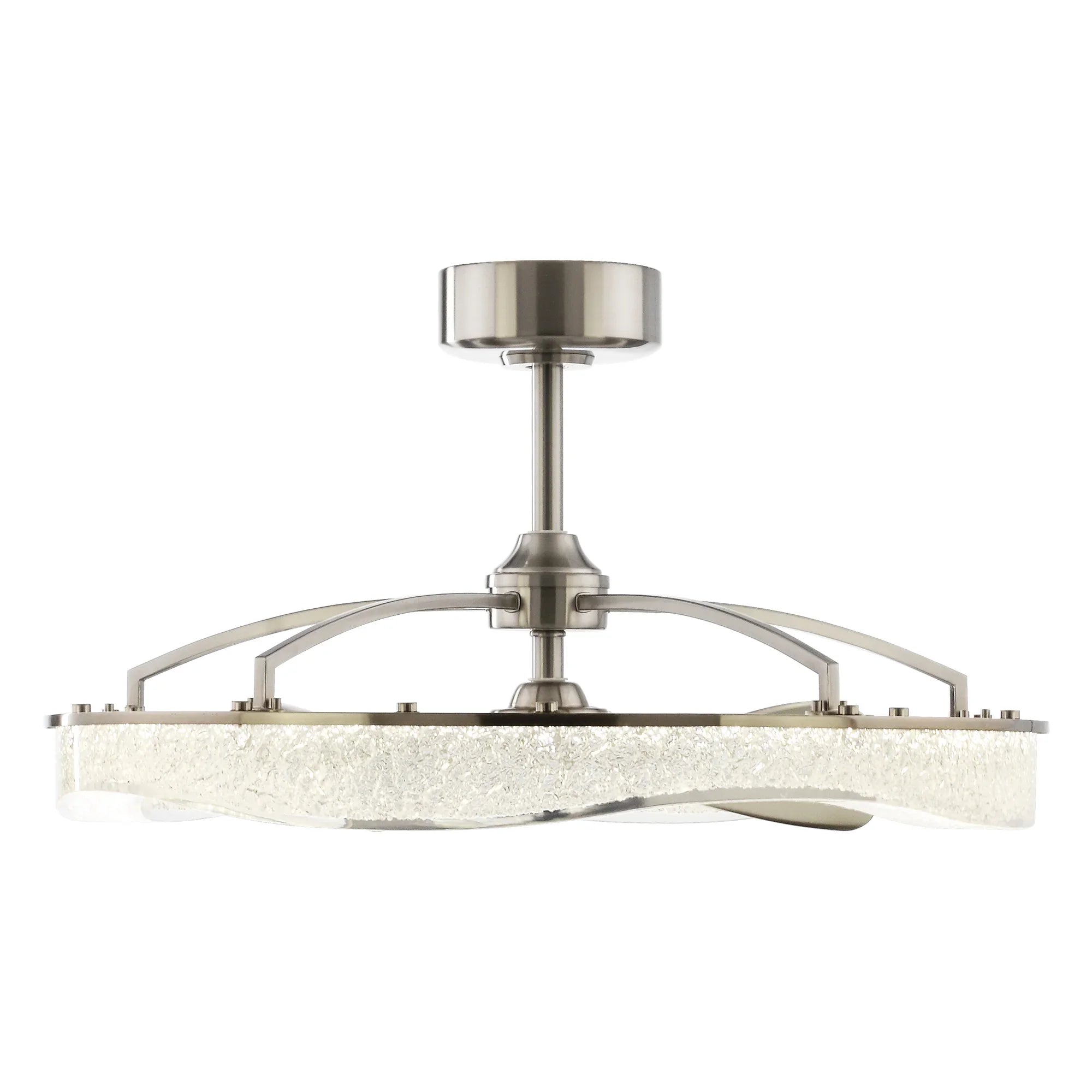 Perimost 33 Inch Satin Nickel Downrod Mount Luxury Fandelier with Light and Remote Control