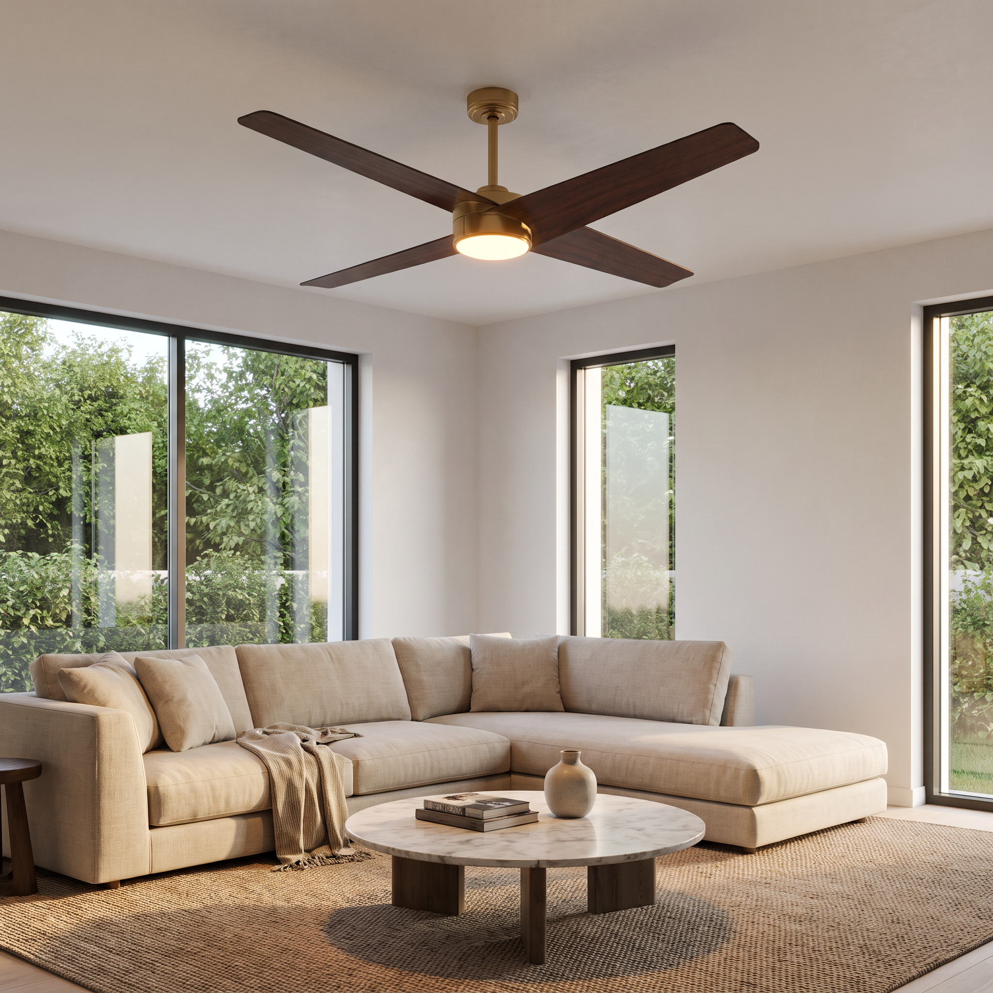 Ventilador de techo reversible Parvez de 60" con motor de CC, montaje en varilla, iluminación y control remoto
