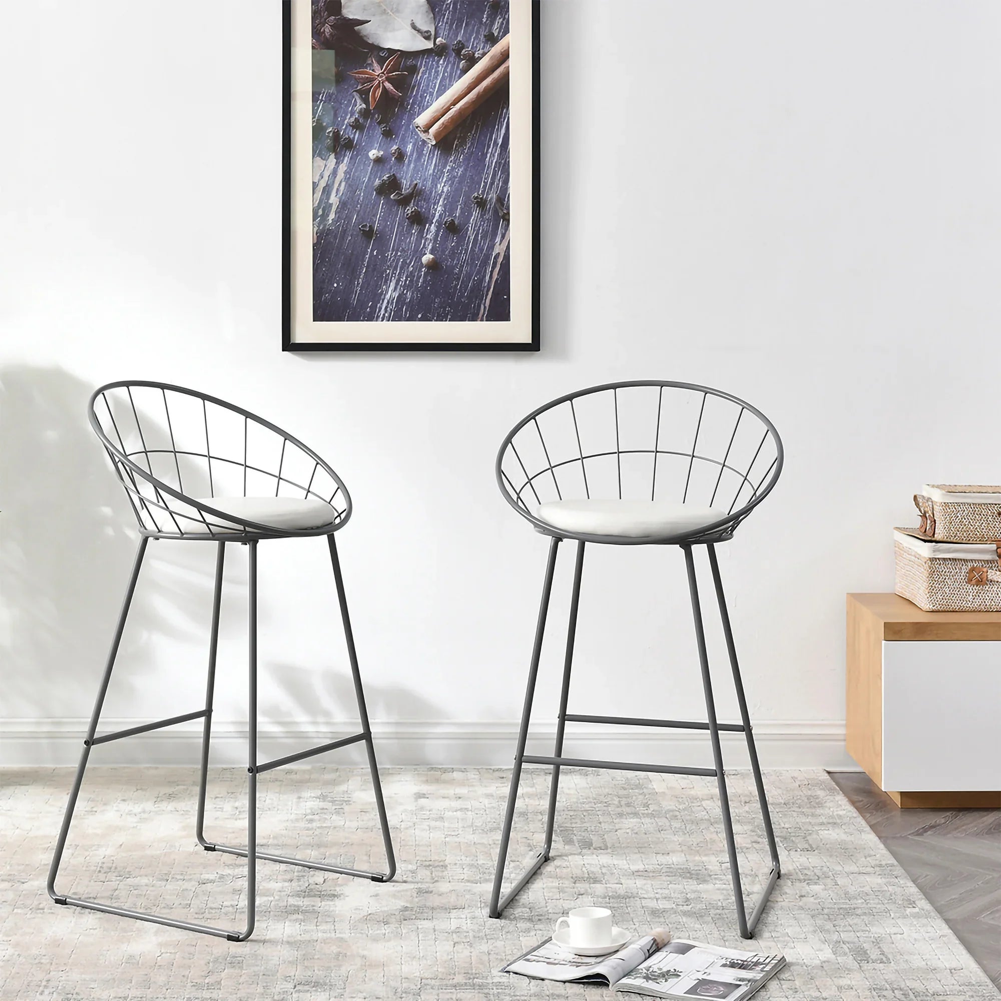 Set of 2 Nordic Bar Wrought Iron Stool Modern Minimalist Barstool