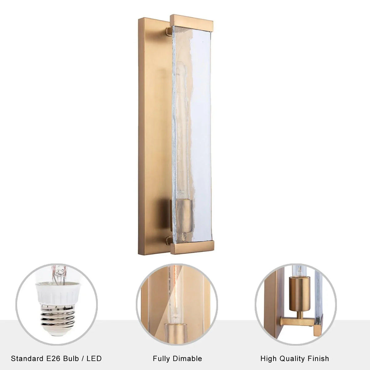 Adelman Gold Metal & Glass 1-Light Dimmable Wall Sconce