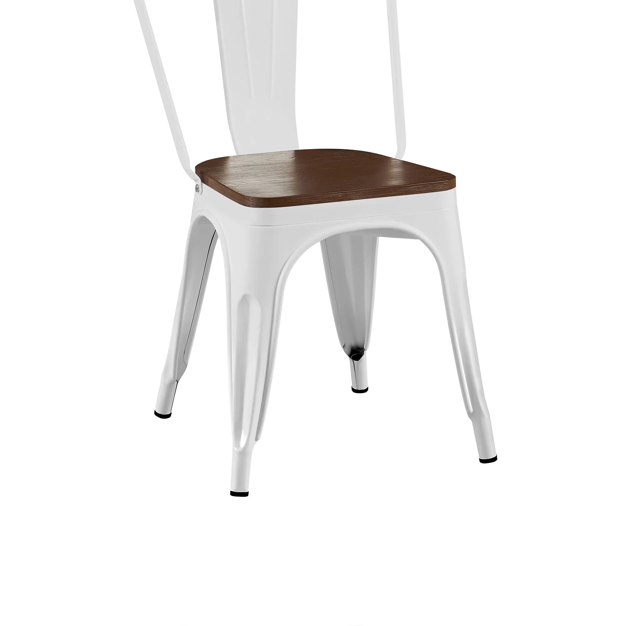 Set of 2 Industrial Metal Stackable Dining Chairs with Walnut Wooden Seat