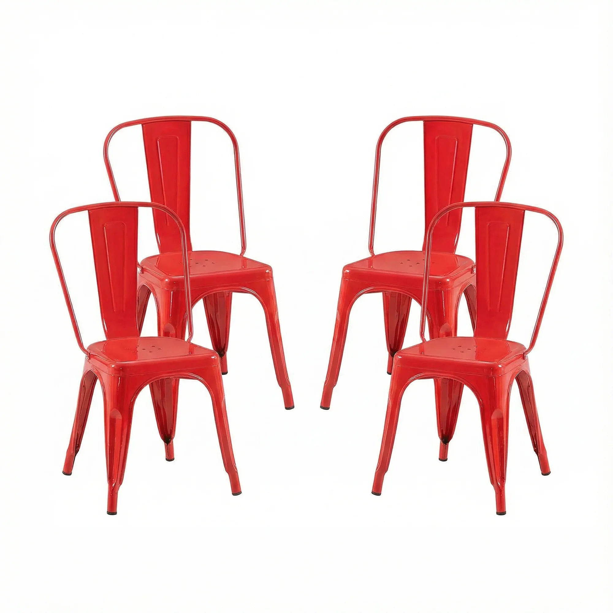 Set of 4 Industrial Metal Stackable Dining Chairs Indoor Outdoor for Kitchen, Cafe Bar