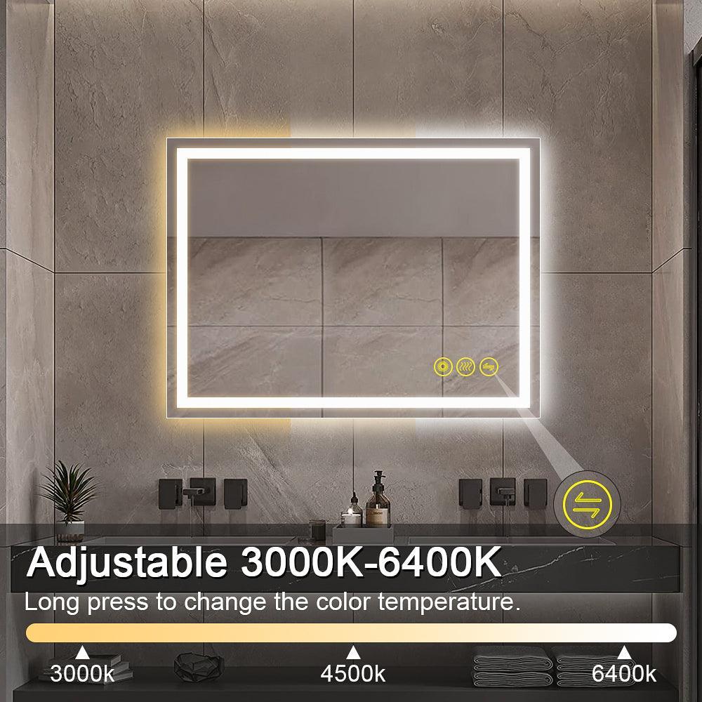 GlareGuard Rectangular Anti-Fog Dimmable Backlit LED Bathroom Vanity Mirror