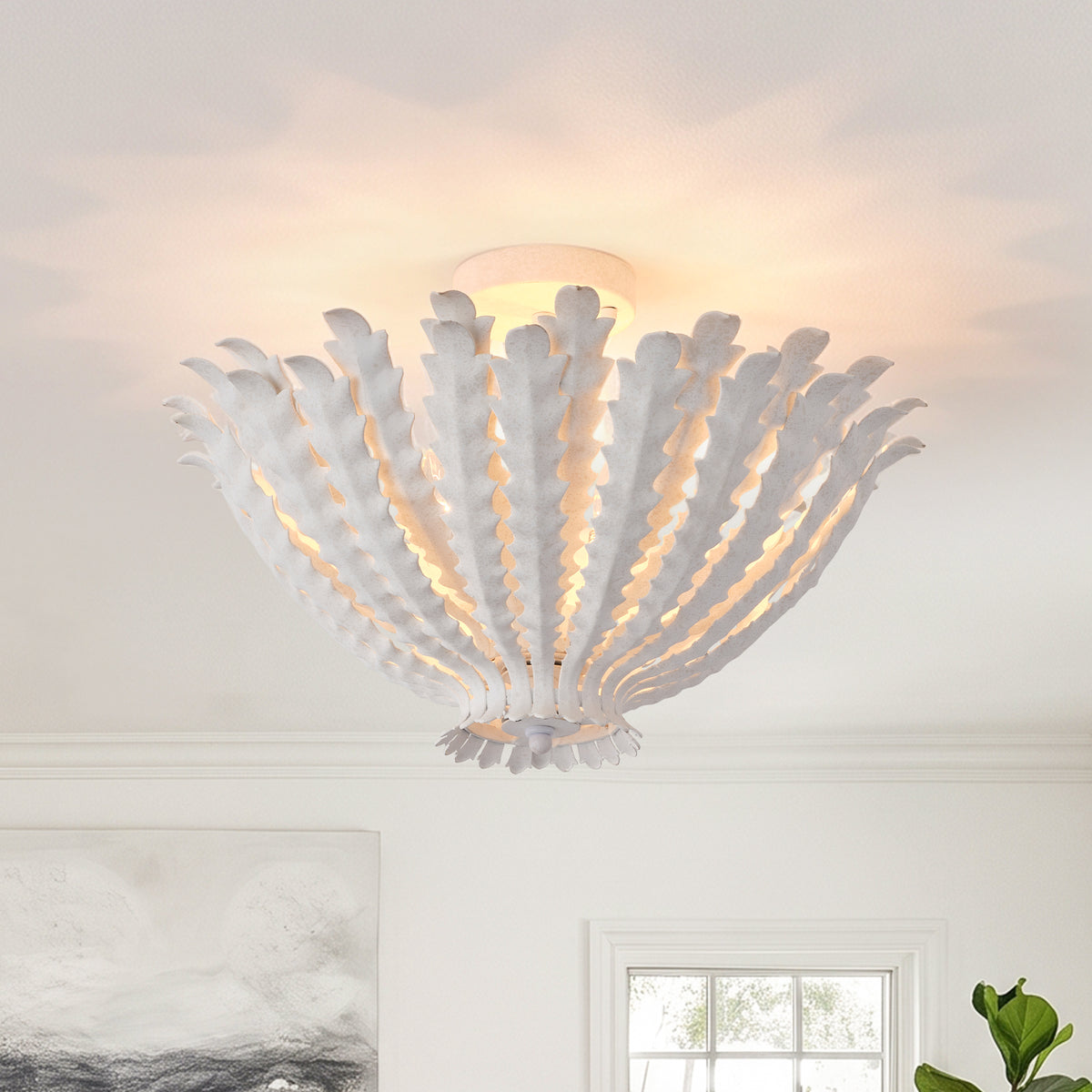 Spencer 3-Light Leaf-Inspired Semi-Flush Ceiling Light