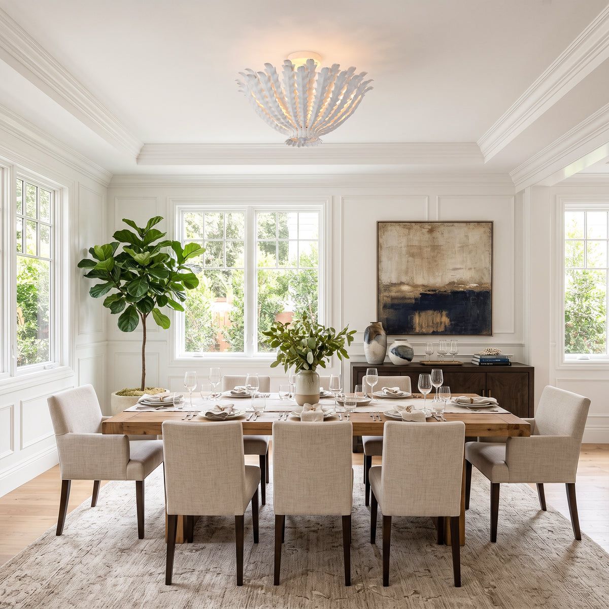 Spencer 3-Light Leaf-Inspired Semi-Flush Ceiling Light