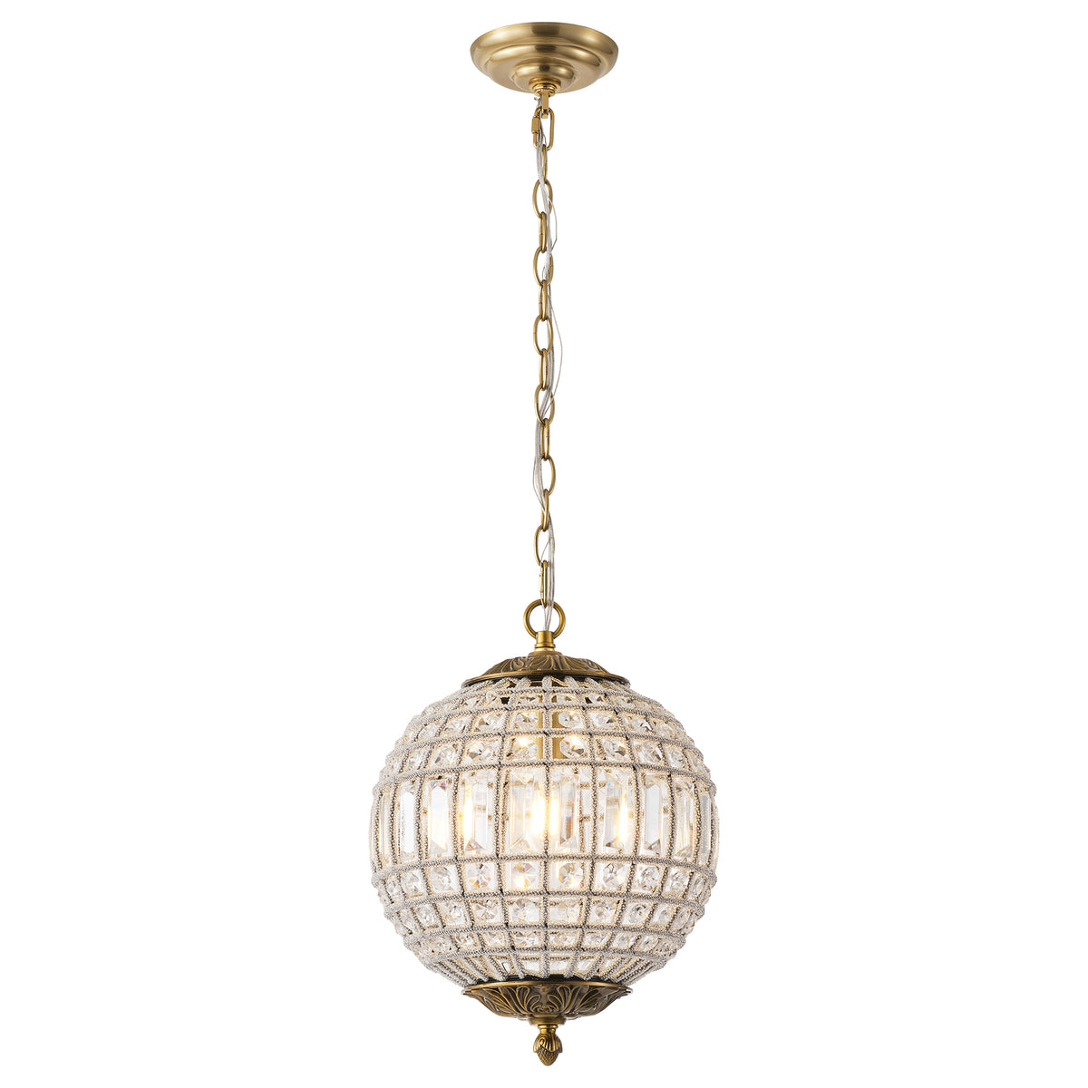 Burke 1-Light Antique Brass Crystal Globe Pendant Light