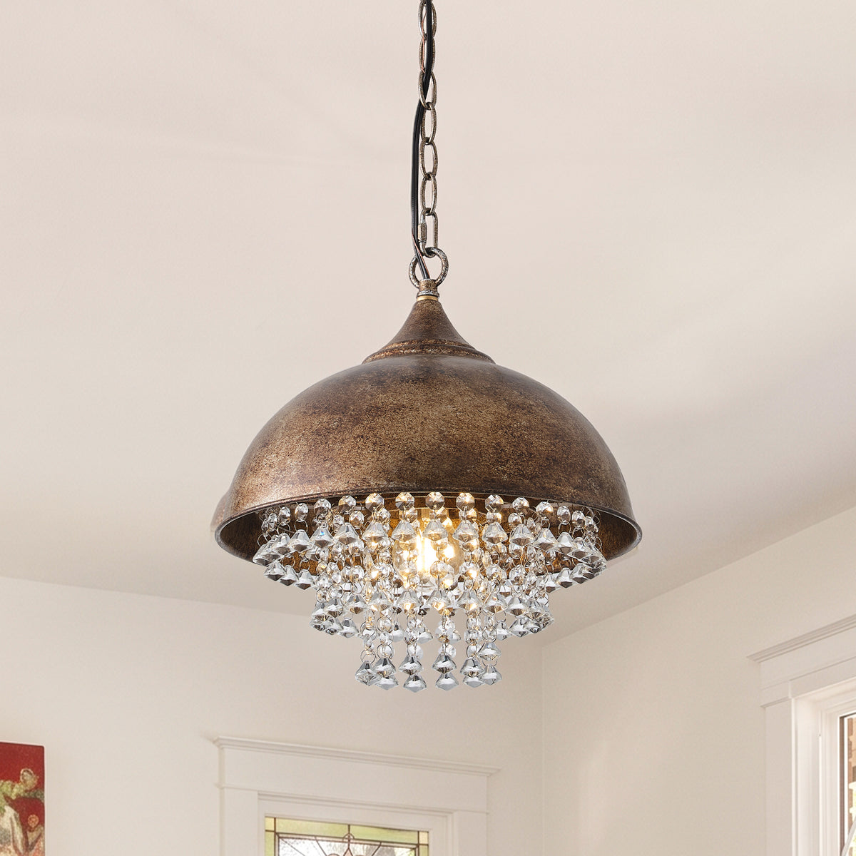 Ernest 1-Light Antique Bronze Pendant Light with Gold Highlights